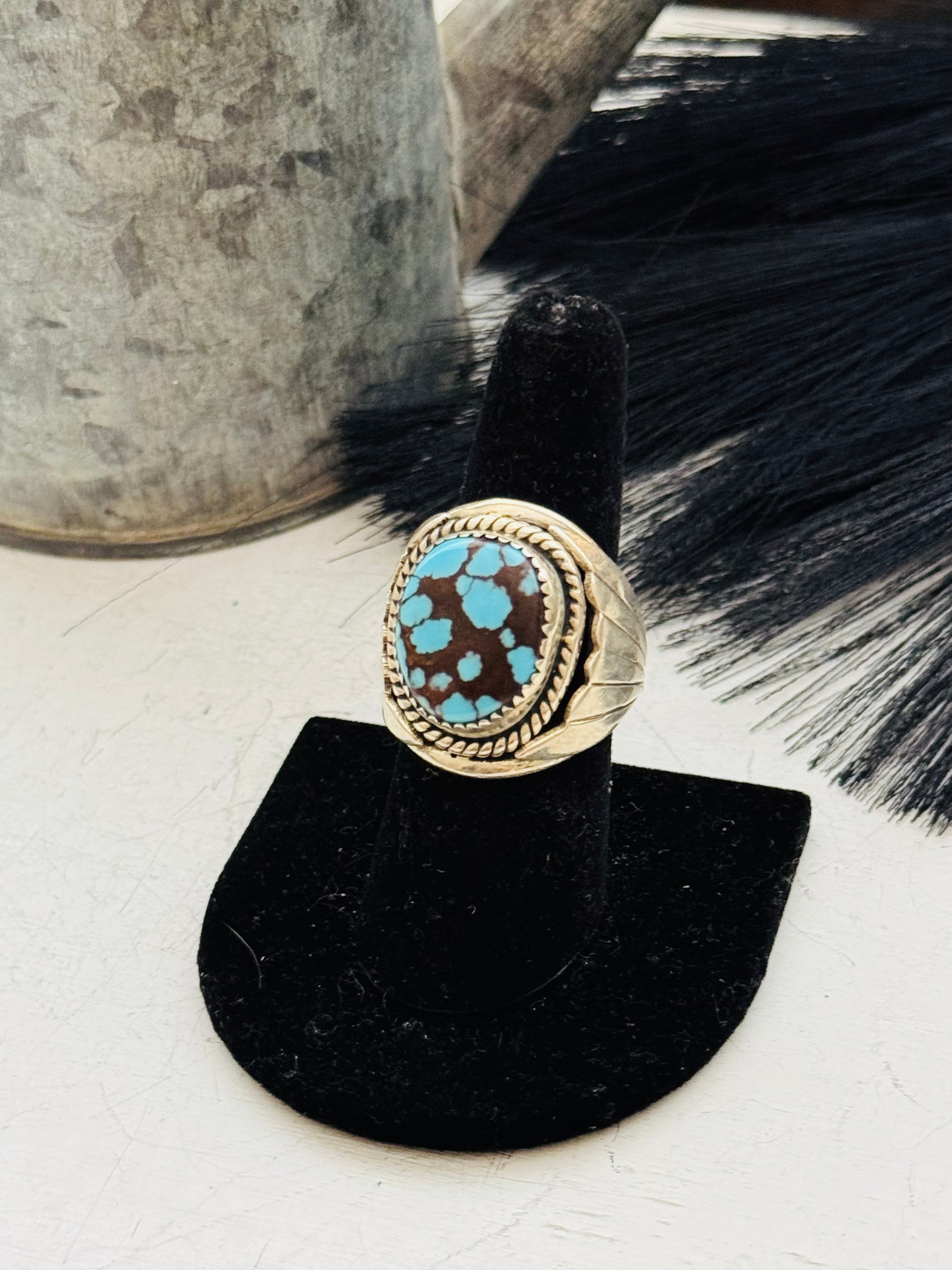 Southwest Handmade Egyptian Turquoise & Sterling Silver Size Ring 7.5