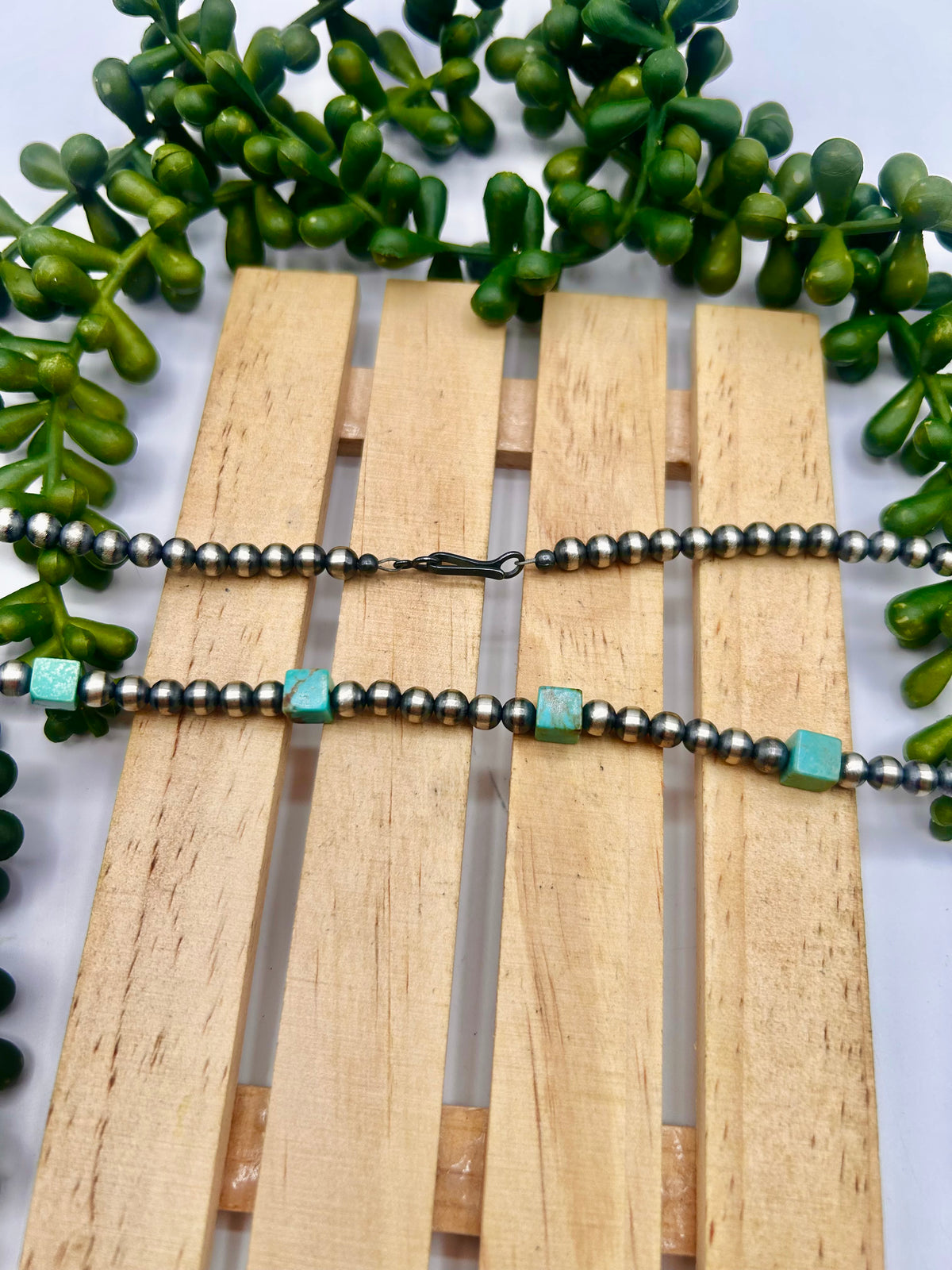 Navajo Made Strung Kingman Turquoise & Sterling Silver Necklace