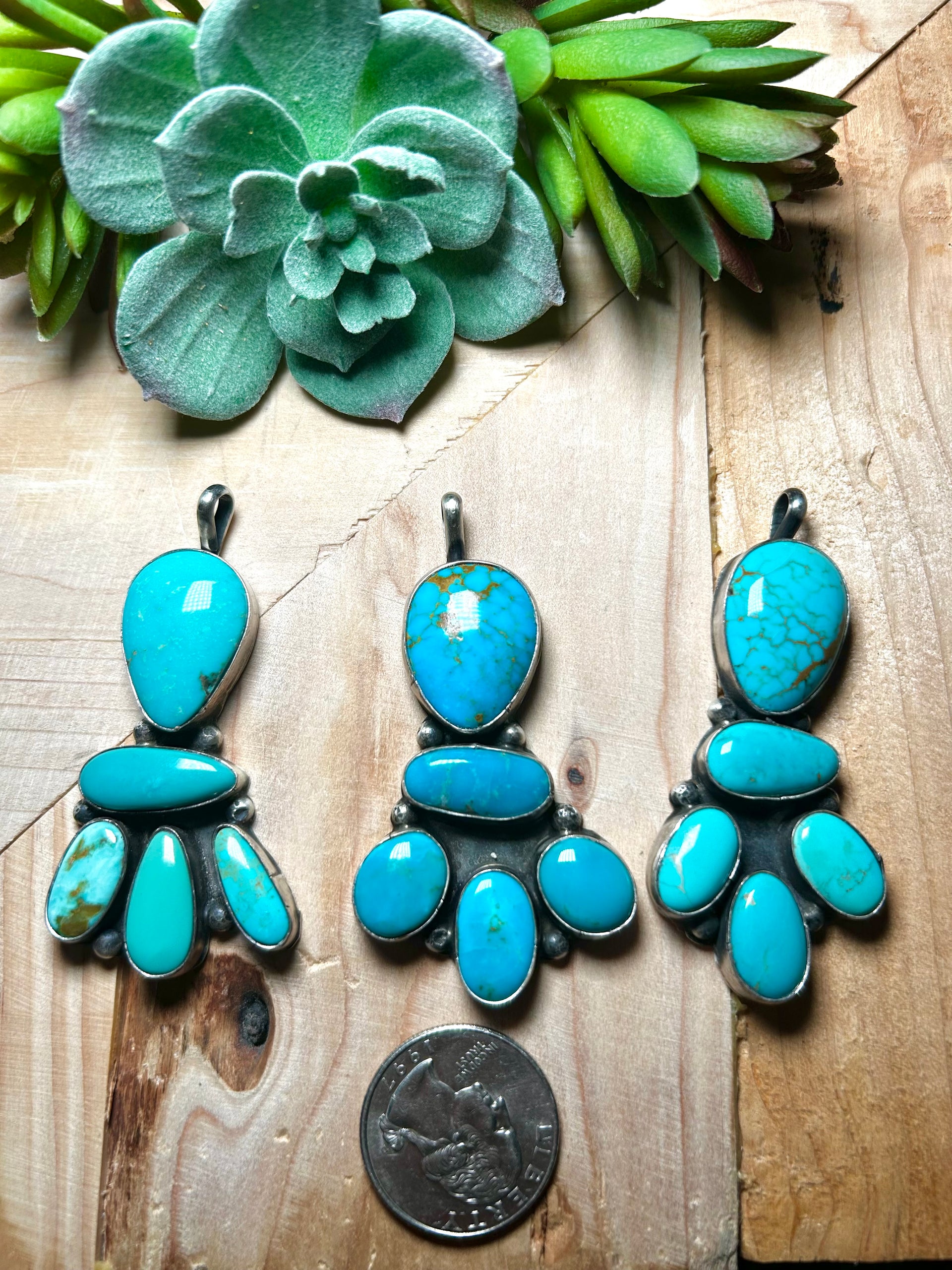 Navajo Made Kingman Turquoise & Sterling Silver Pendant