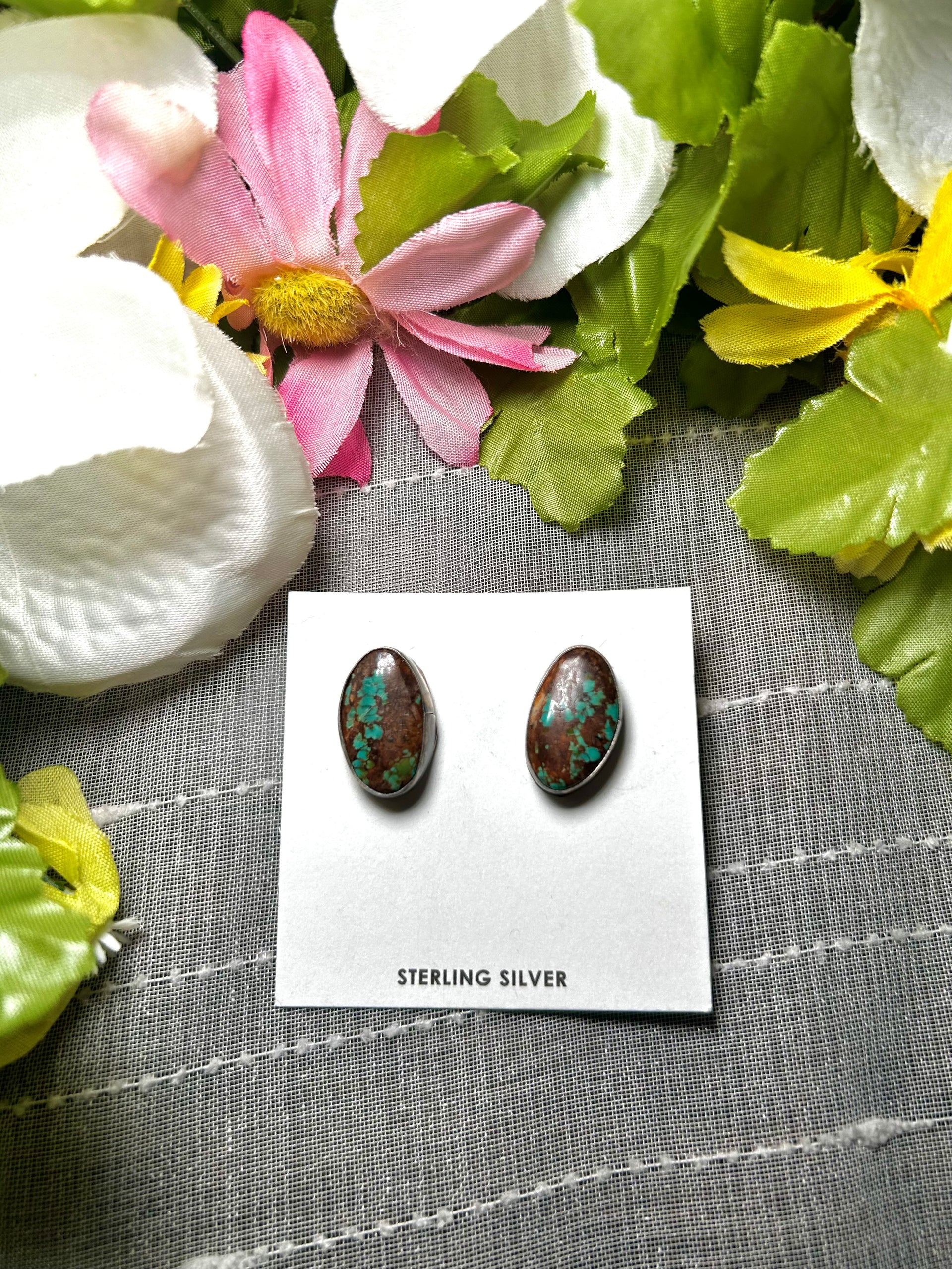 Navajo Made Boulder Turquoise & Sterling Silver Post Earrings