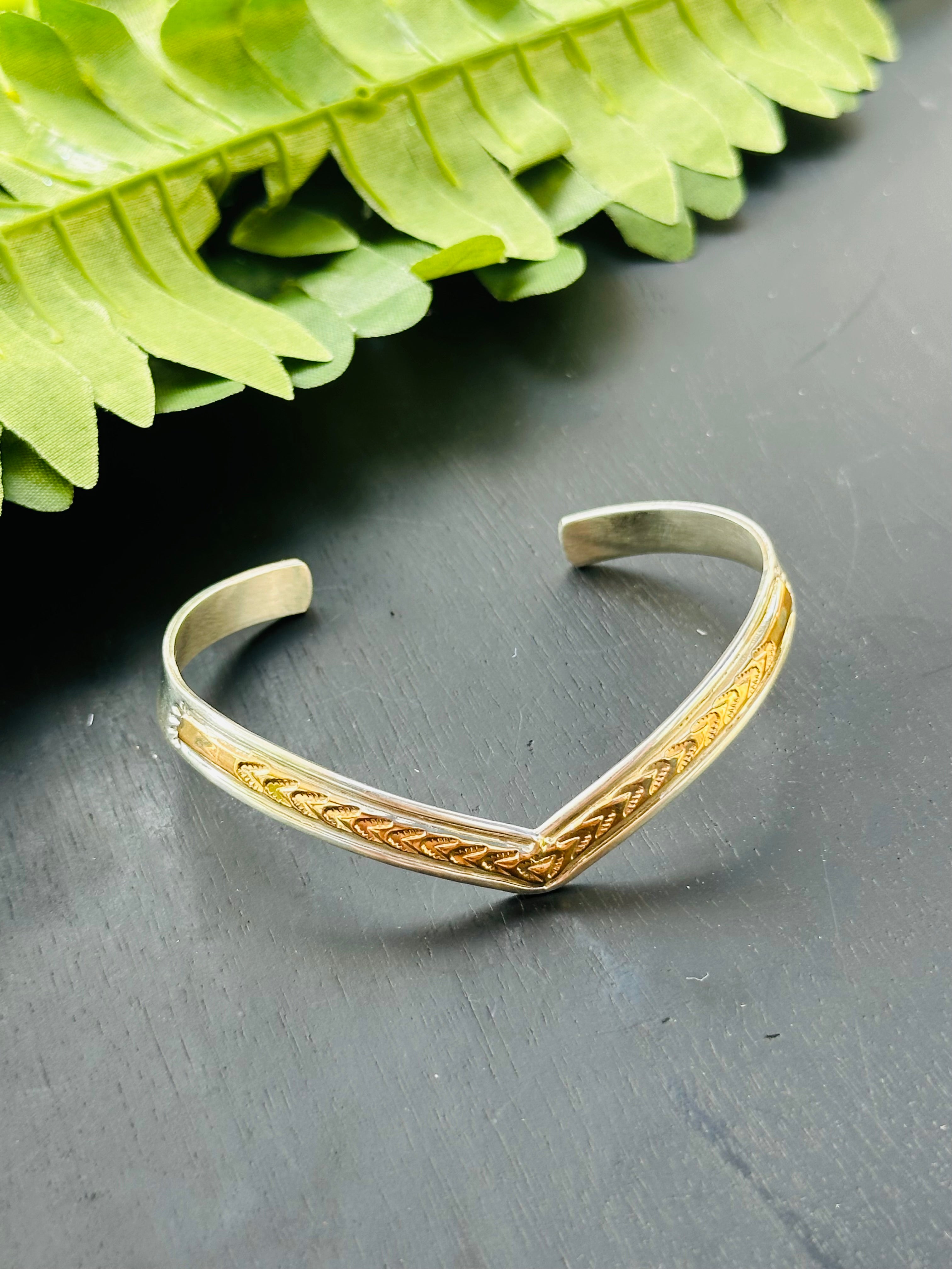 Navajo Made 14K Gold & Sterling Silver Cuff Bracelet