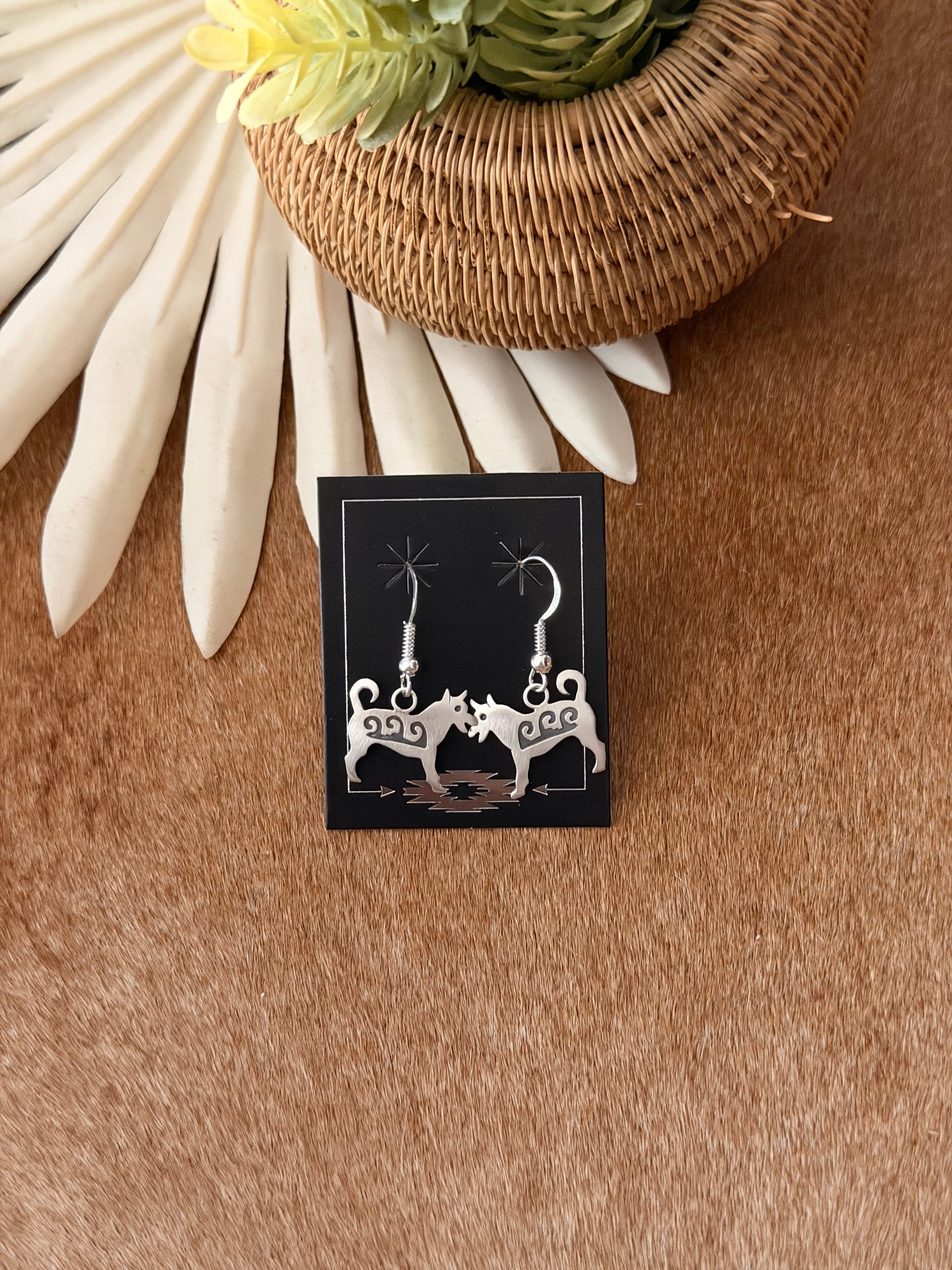 Navajo Made Sterling Silver Dog Dangle Earrings