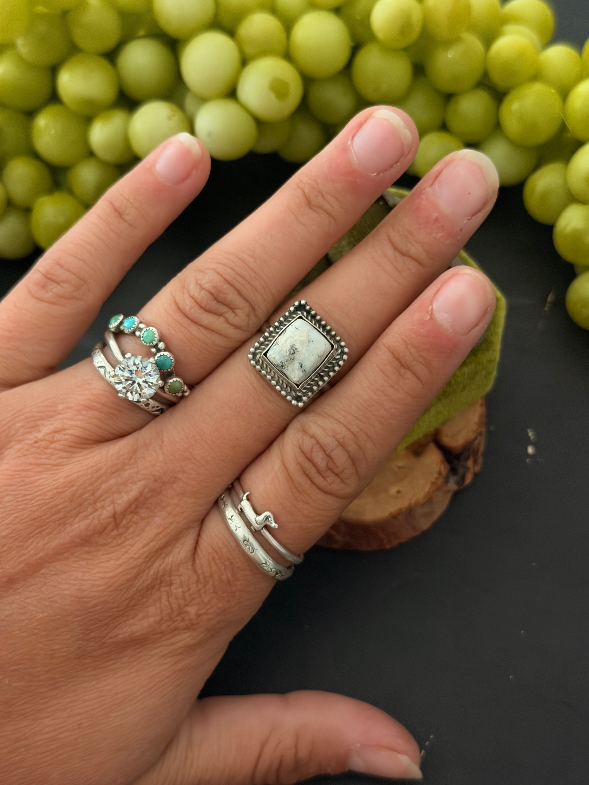 Navajo Made White Buffalo & Sterling Silver Ring Size 7.75