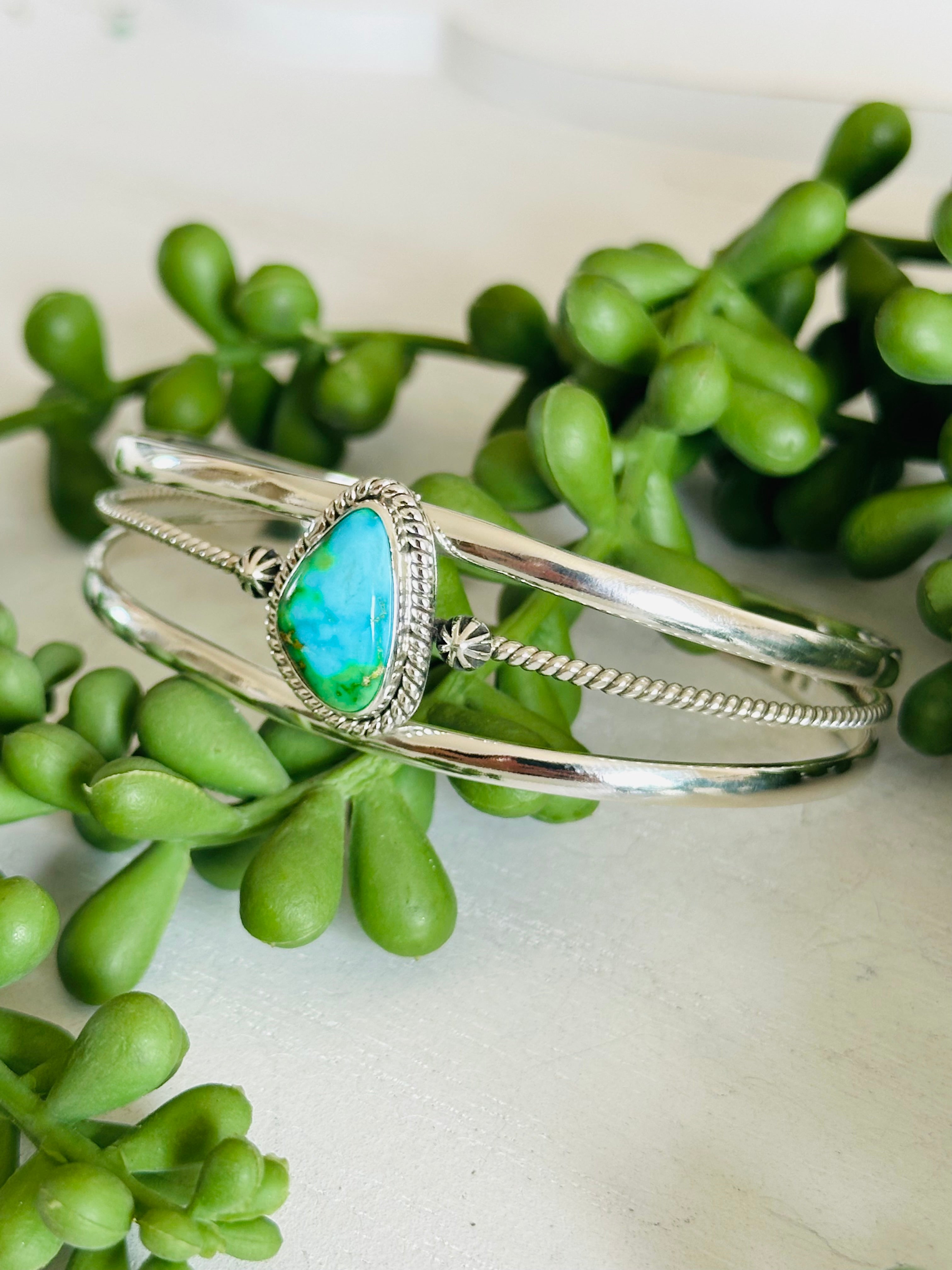 Southwest Made Sonoran Gold Turquoise & Sterling Silver Cuff Bracelet