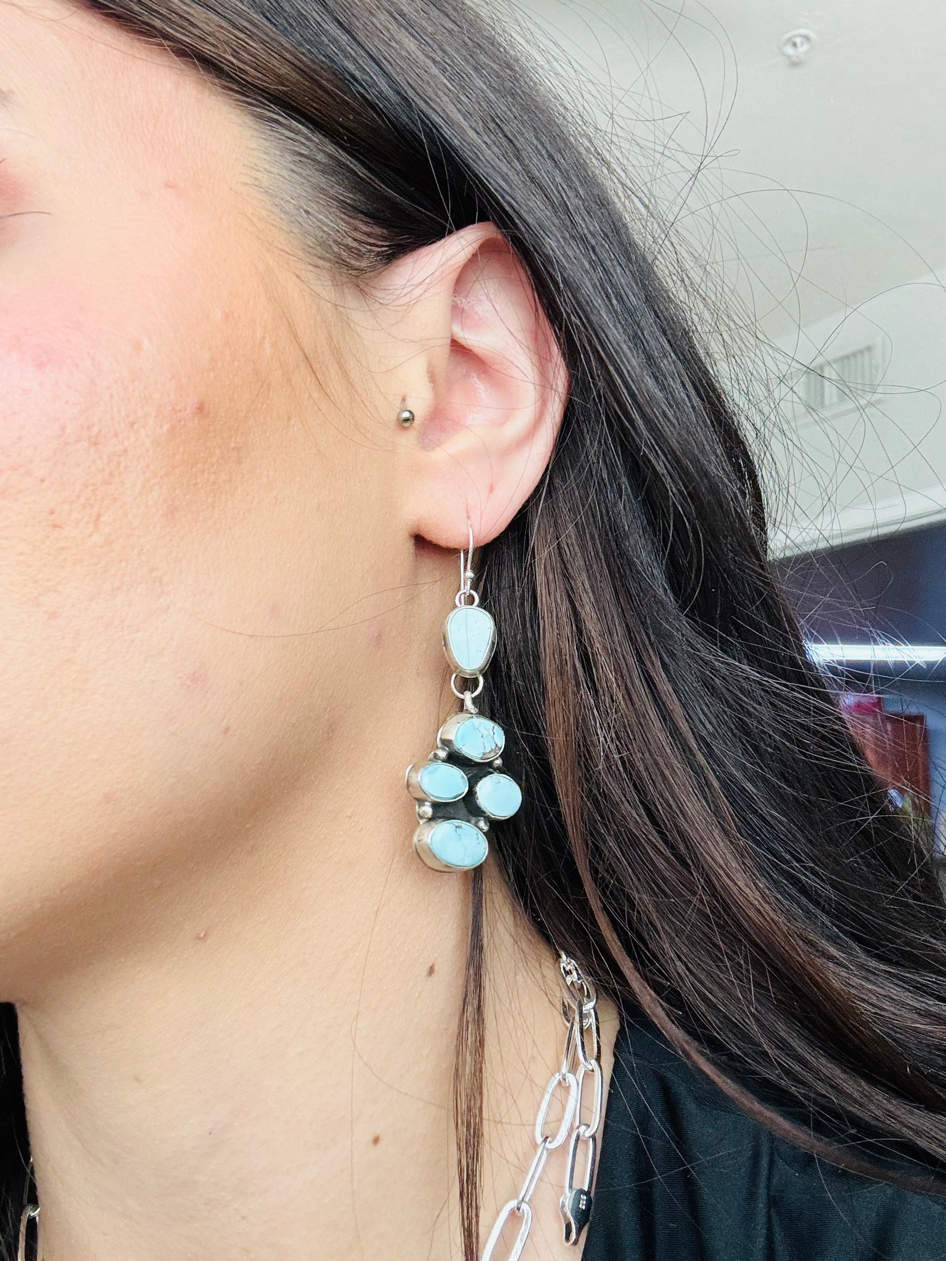 Ella Peters Golden Hills Turquoise & Sterling Silver Cluster Dangle Earrings