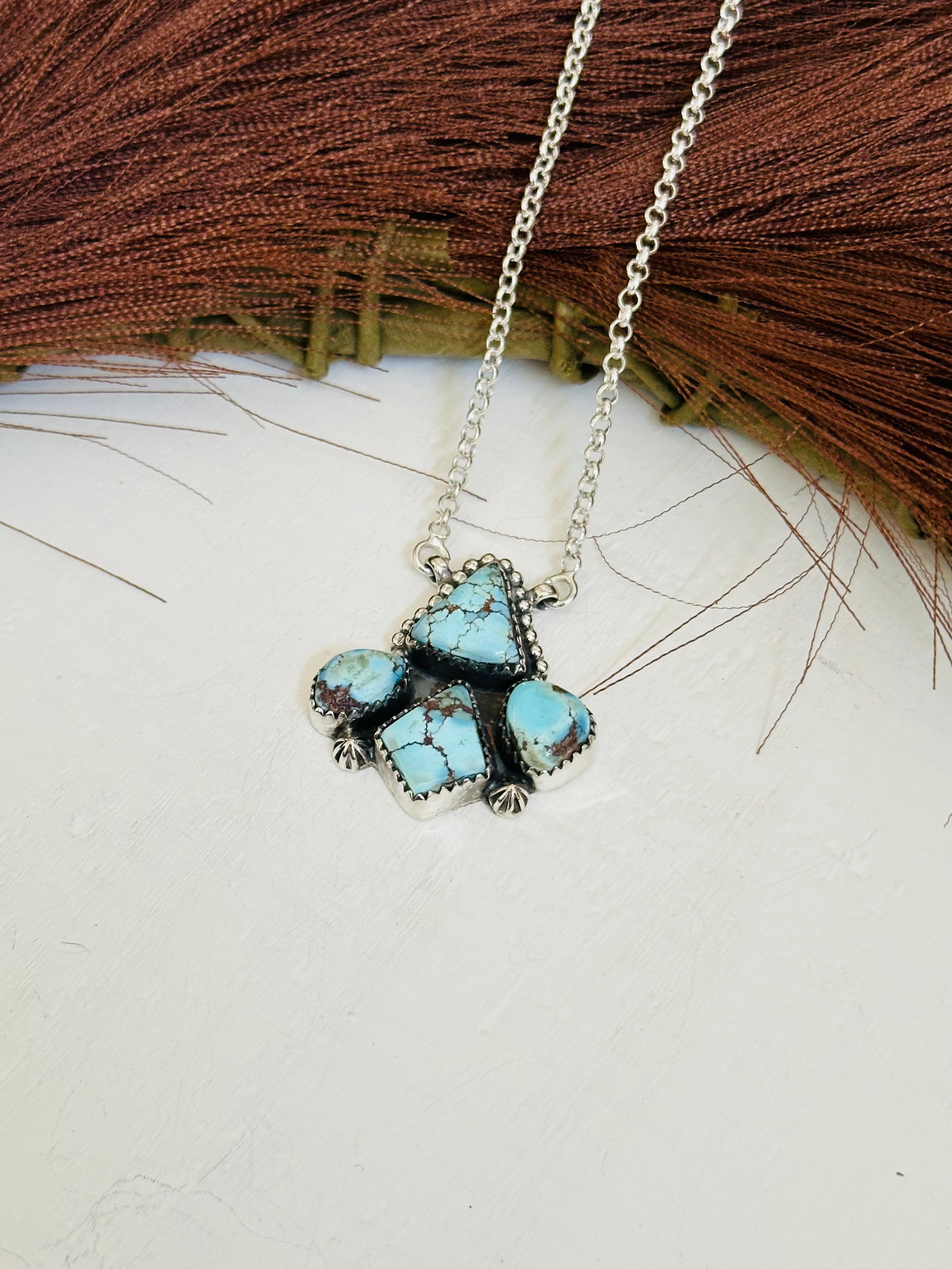 TTD “Blossom” Golden Hills Turquoise & Sterling Silver Cluster Necklace