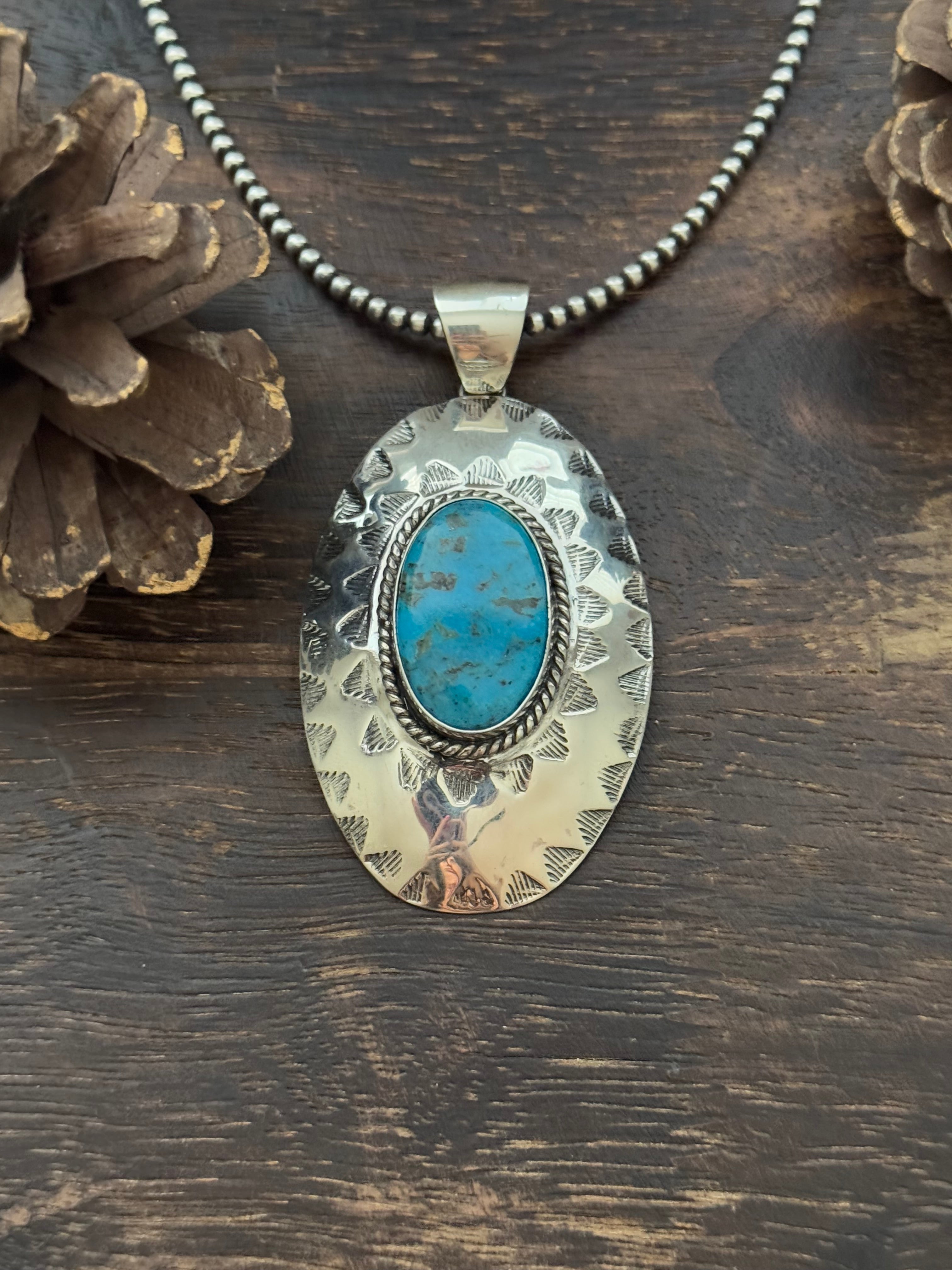 Navajo Made Kingman Turquoise & Sterling Silver Pendant