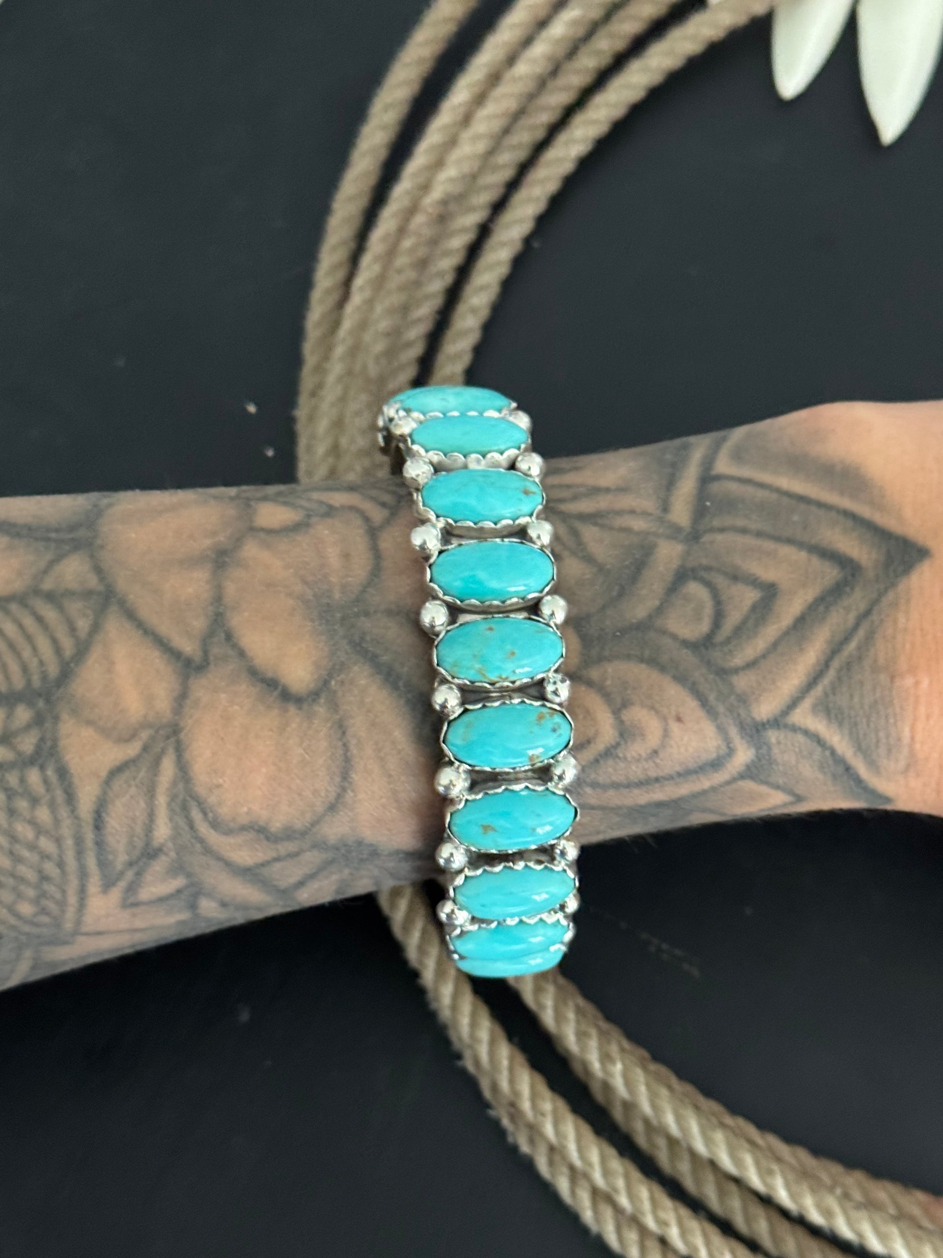 Navajo Made Kingman Turquoise & Sterling Silver Cuff Bracelet