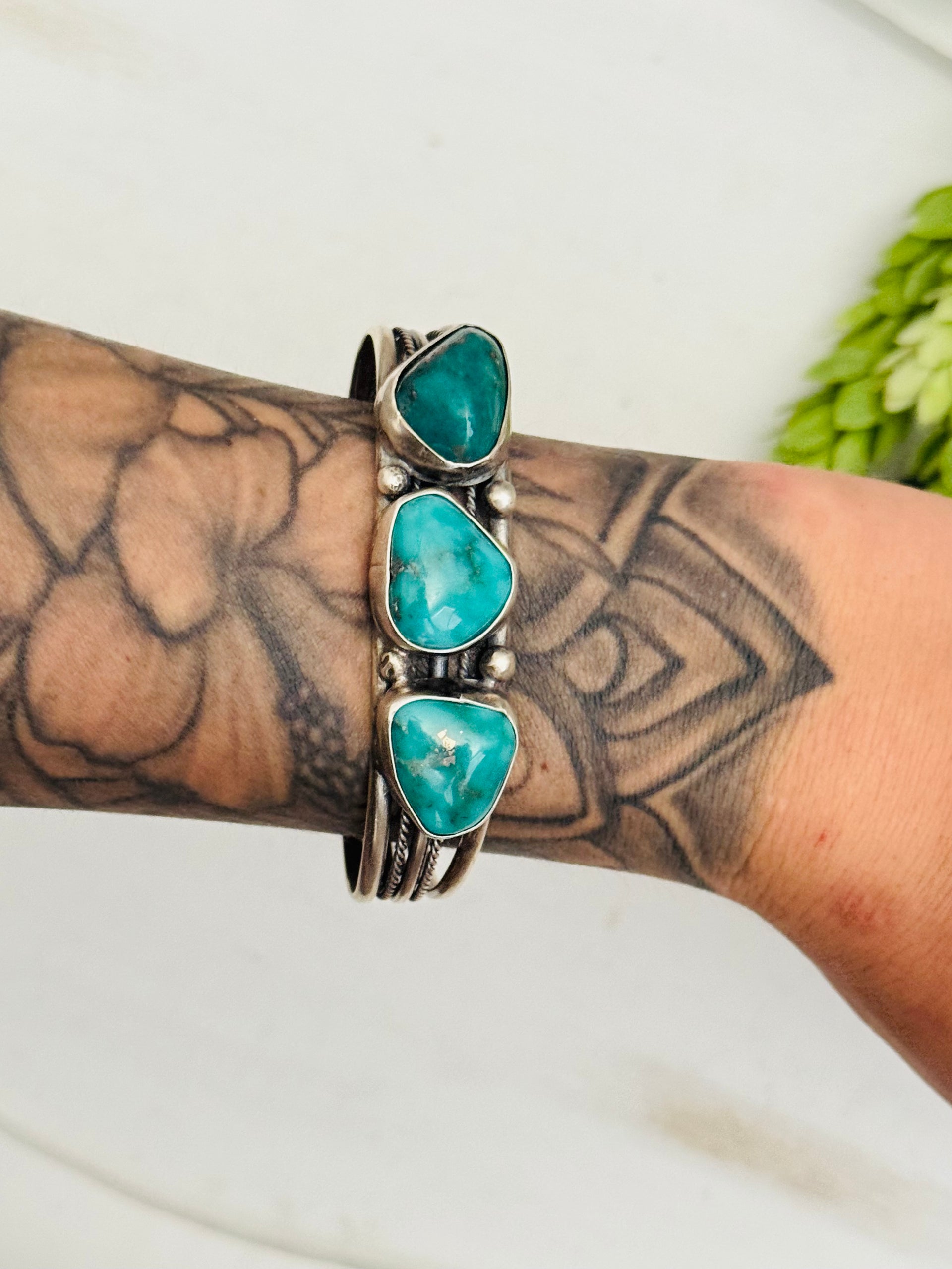 Navajo Made Kingman Turquoise & Sterling Silver Cuff Bracelet