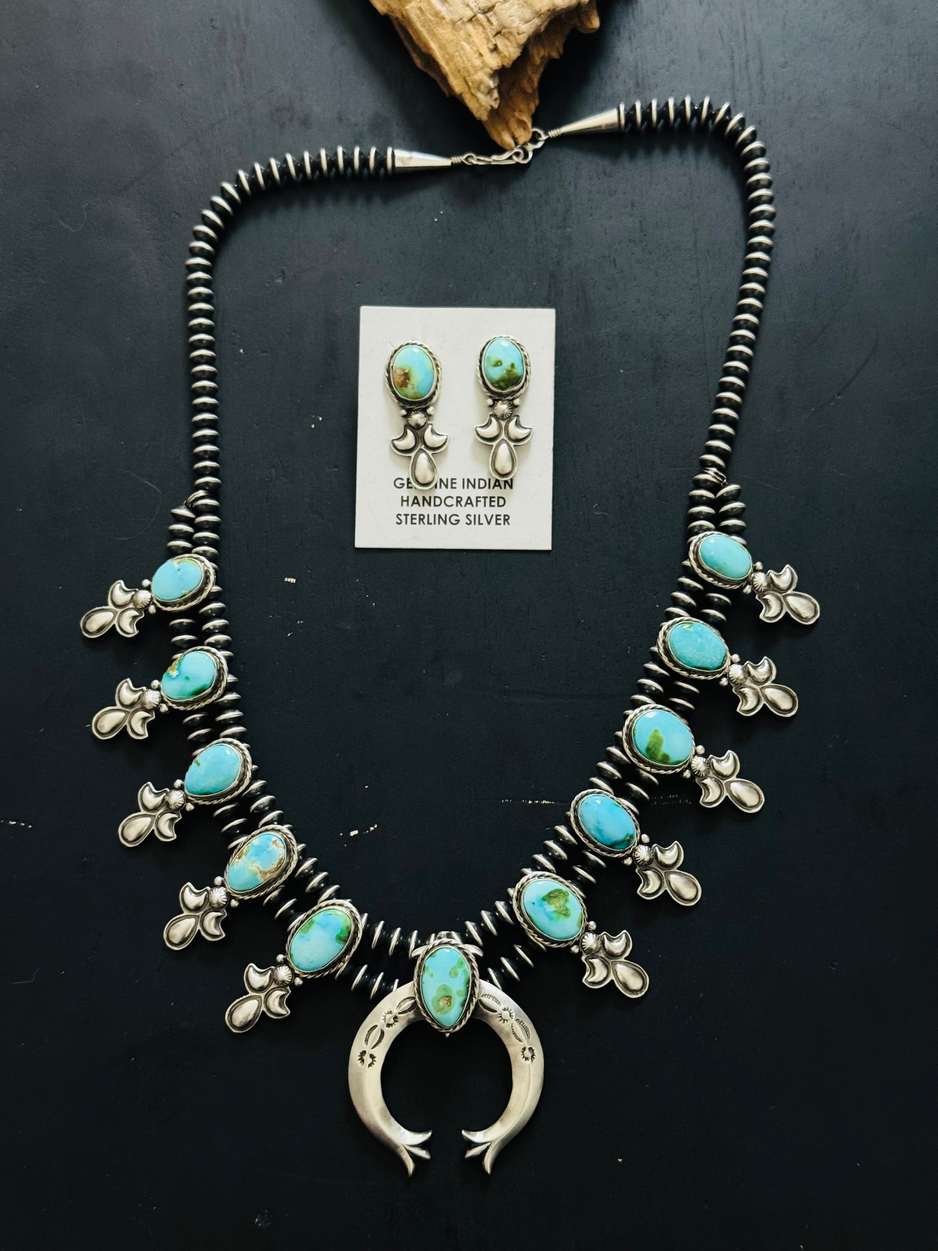 Adrienne Gordon Sonoran Mountain Turquoise & Sterling Silver Squash Blossom Necklace Set