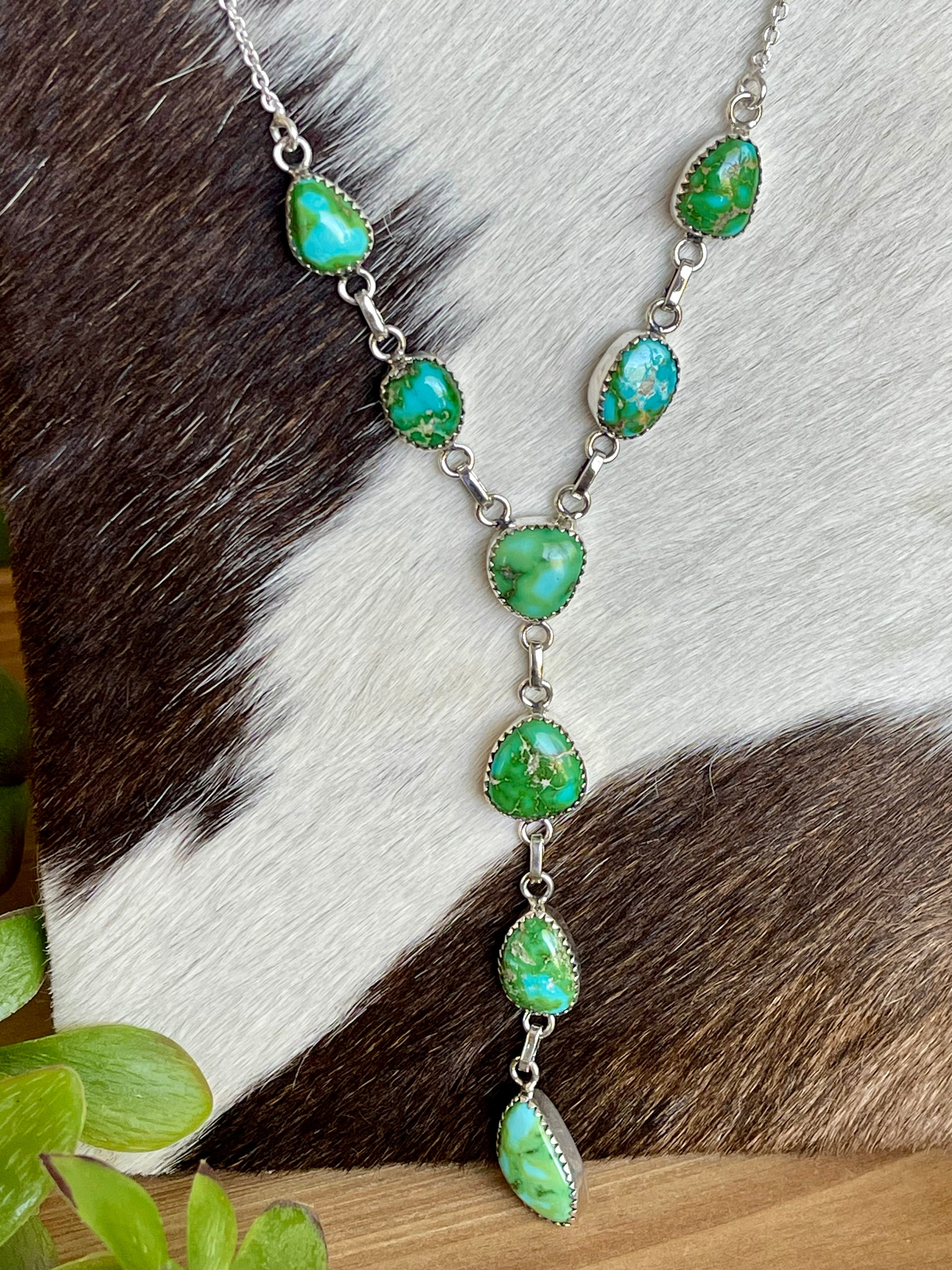 Southwest Handmade Sonoran Mountain Turquoise & Sterling Silver Lariat Necklace