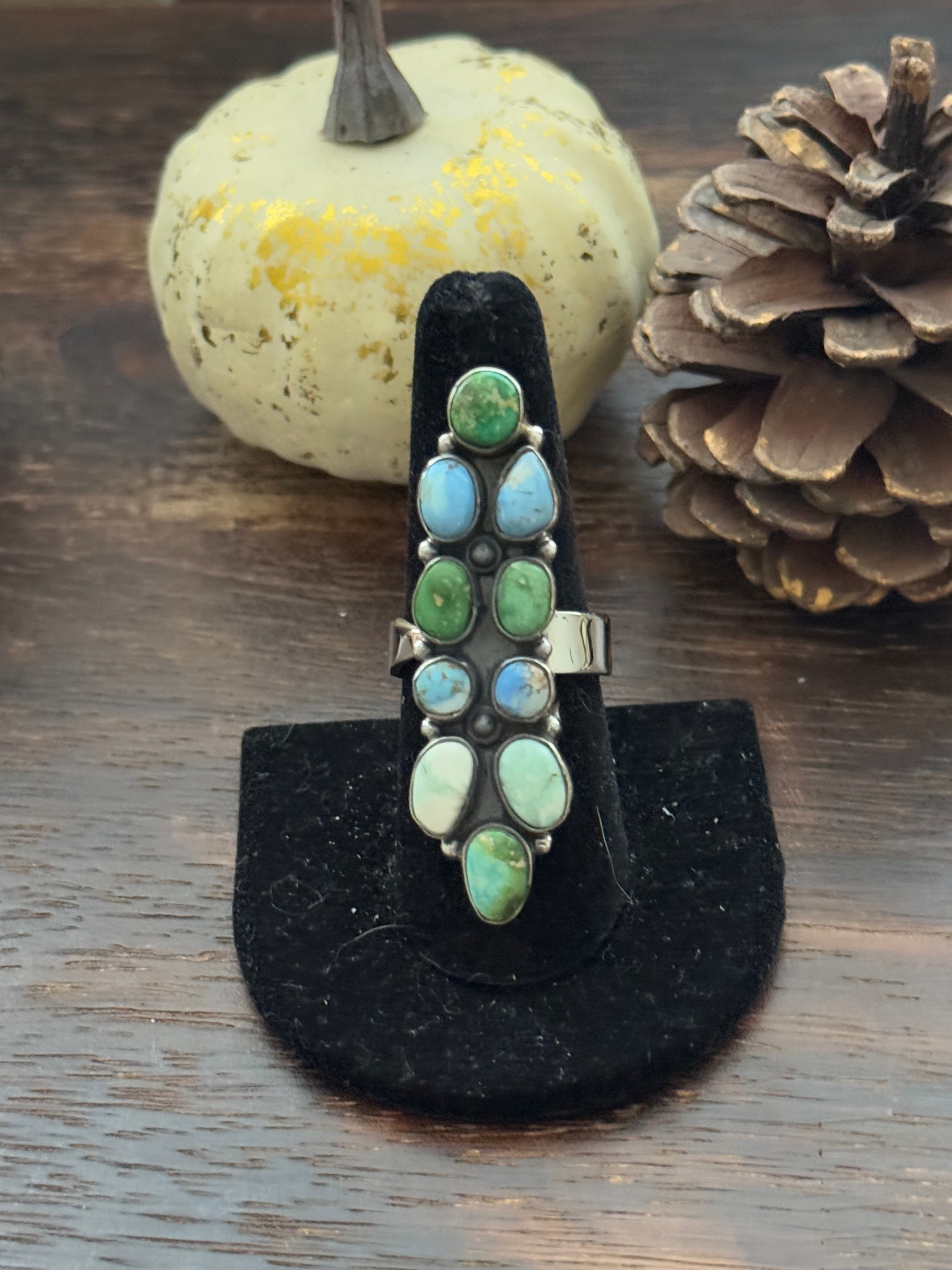 Southwest Handmade Multi Stone & Sterling Silver Adjustable Ring