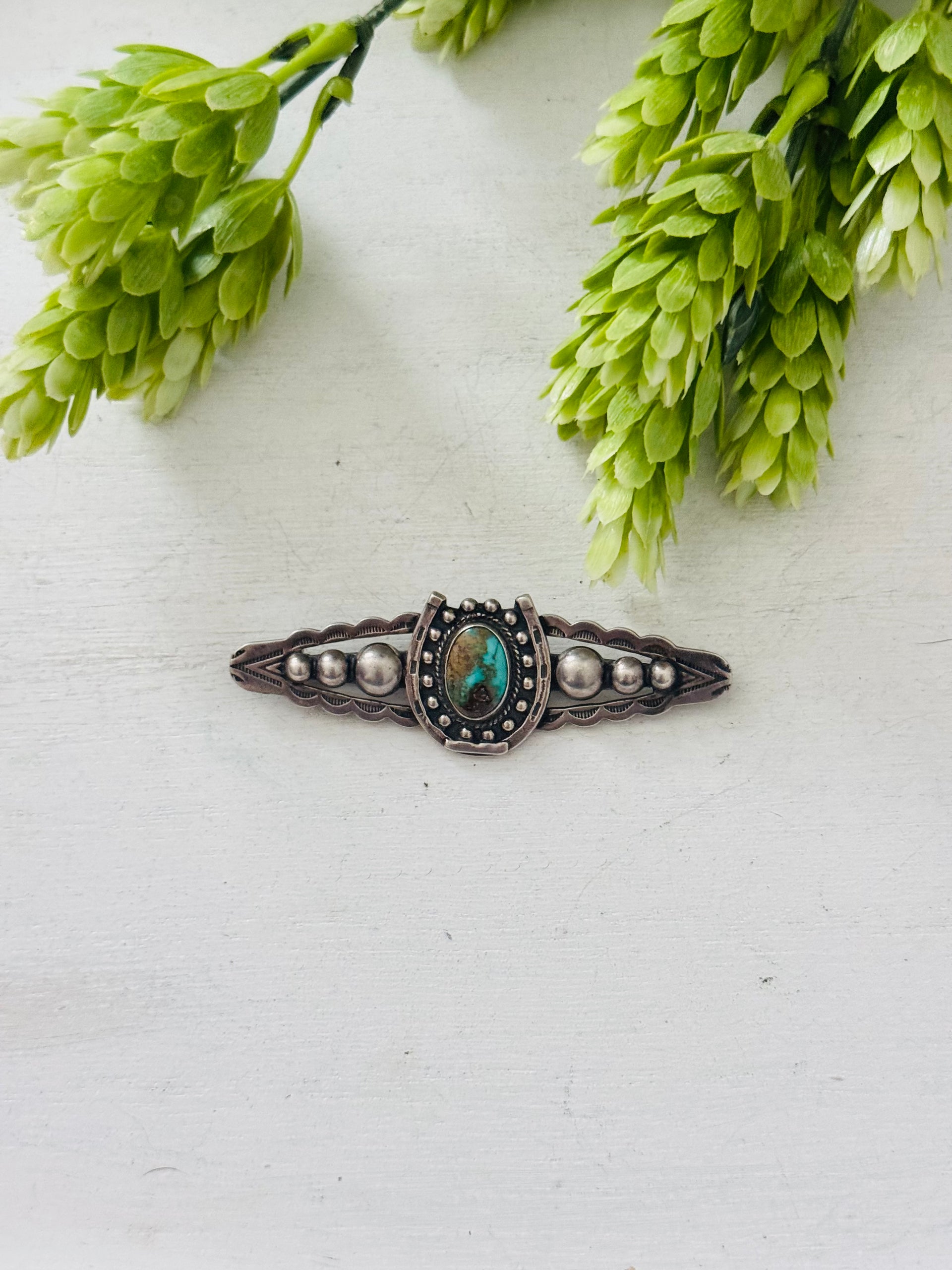 Vintage Navajo Made Royston Turquoise & Sterling Silver Pin