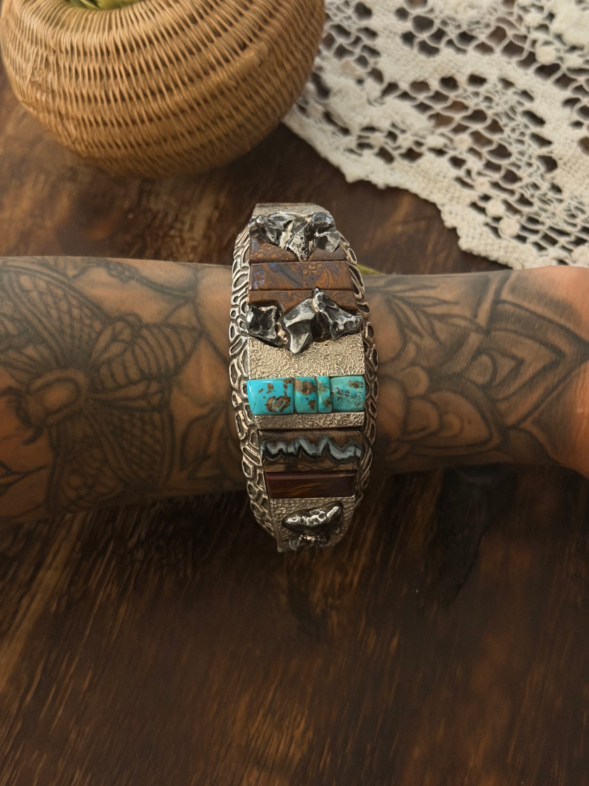 Alvin Yellowhorse Multi Stone & Sterling Silver Cuff Bracelet
