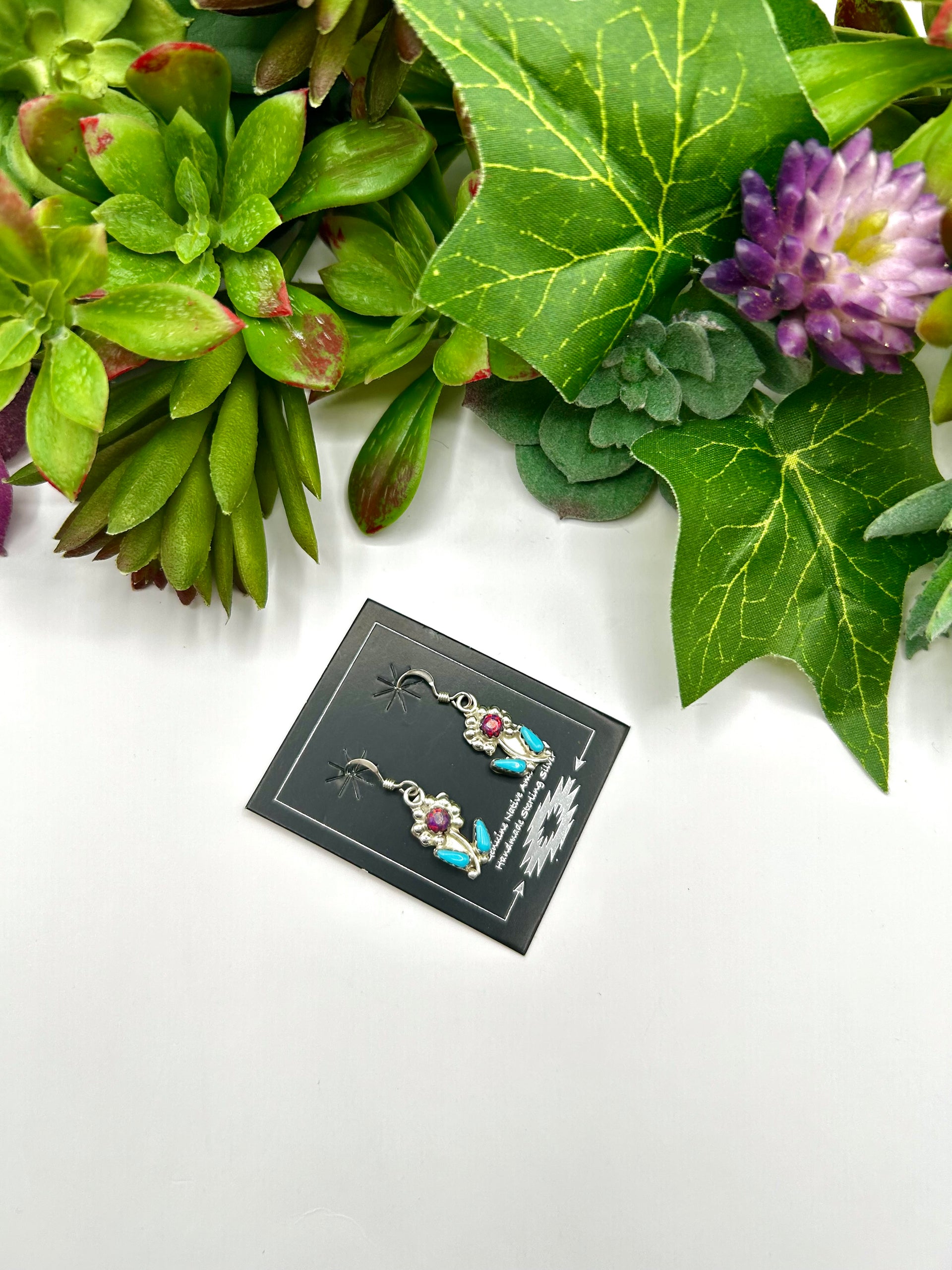 Zuni Multi Stone & Sterling Silver Hook Dangle Earrings