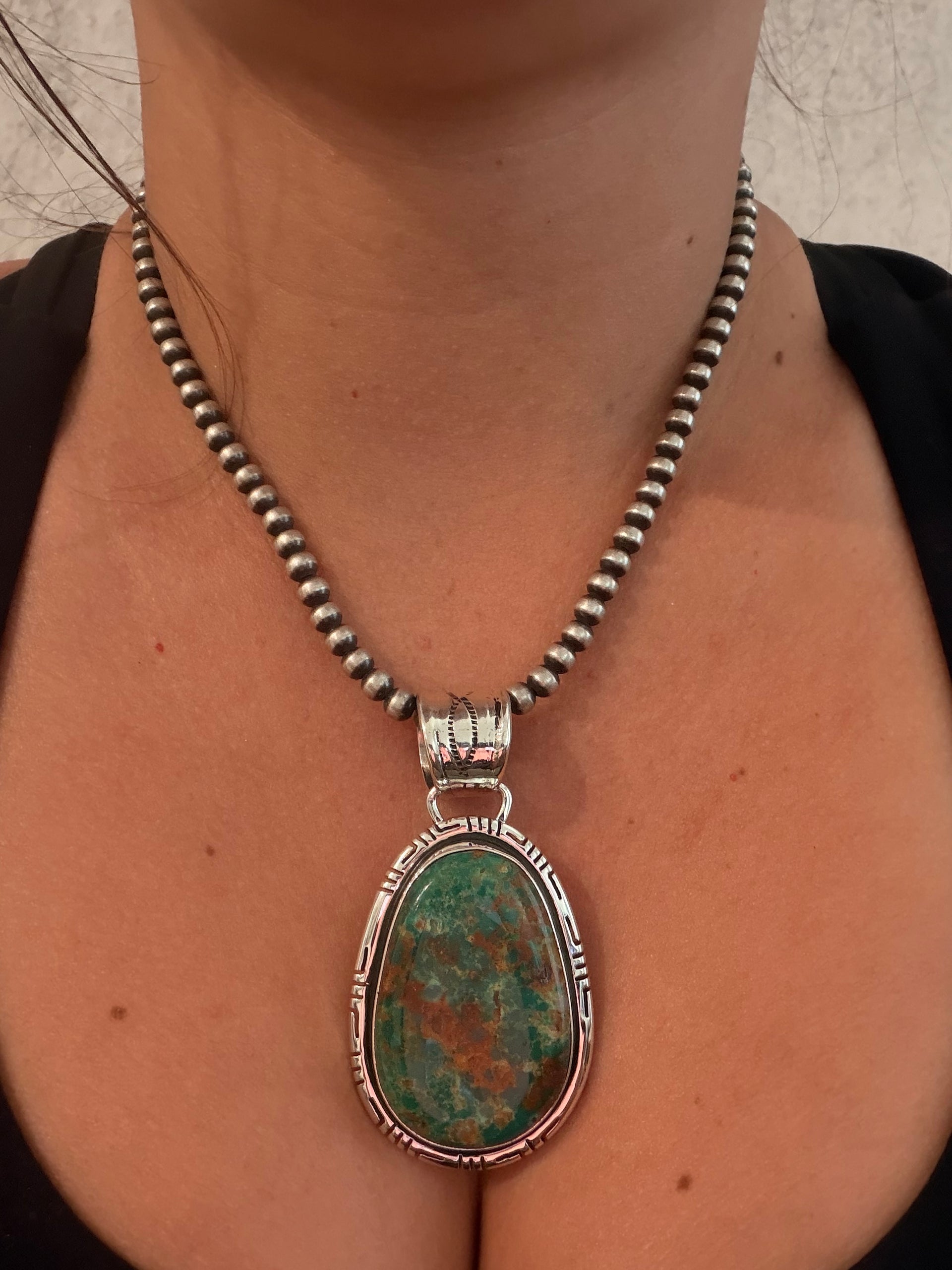 Navajo Made Fox Turquoise & Sterling Silver Pendant
