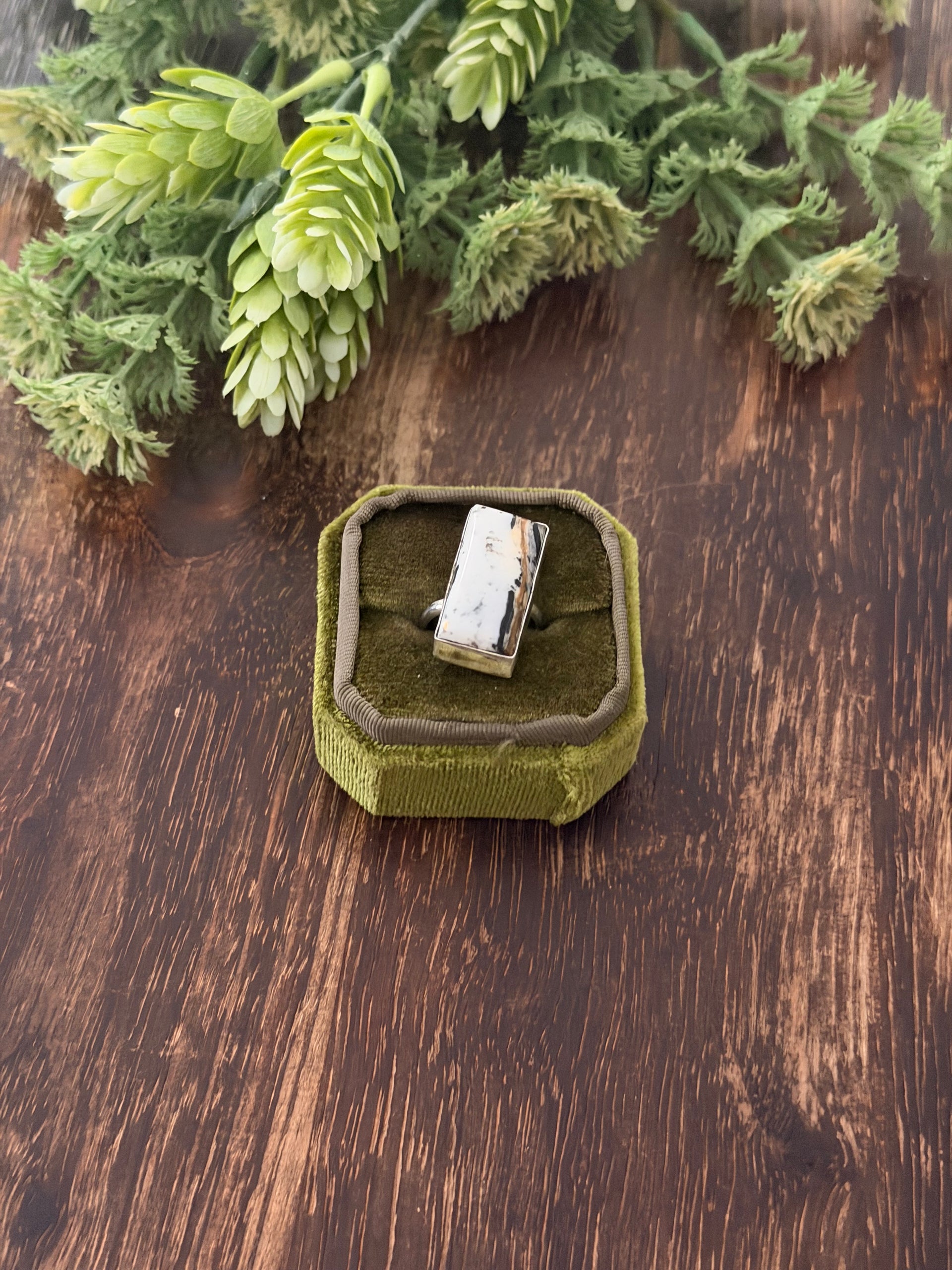 Navajo Made White Buffalo & Sterling Silver Adjustable Ring