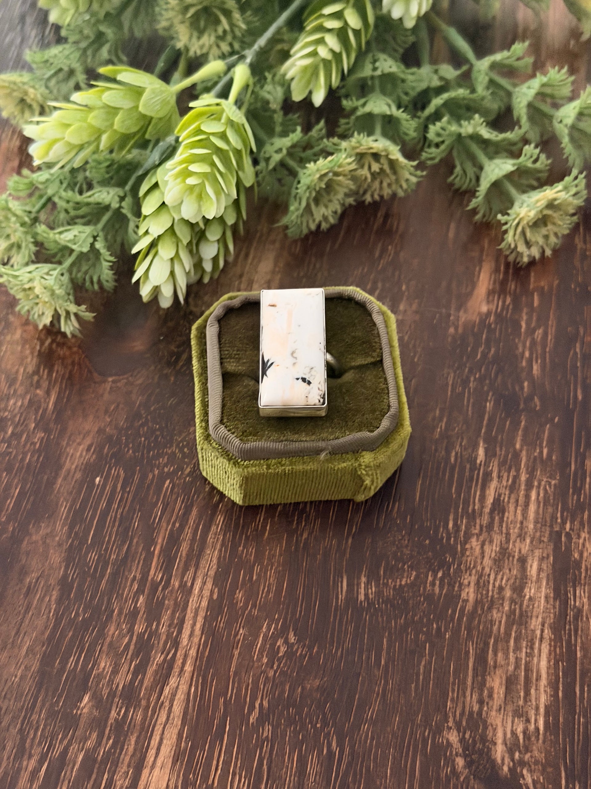 Navajo Made White Buffalo & Sterling Silver Adjustable Ring