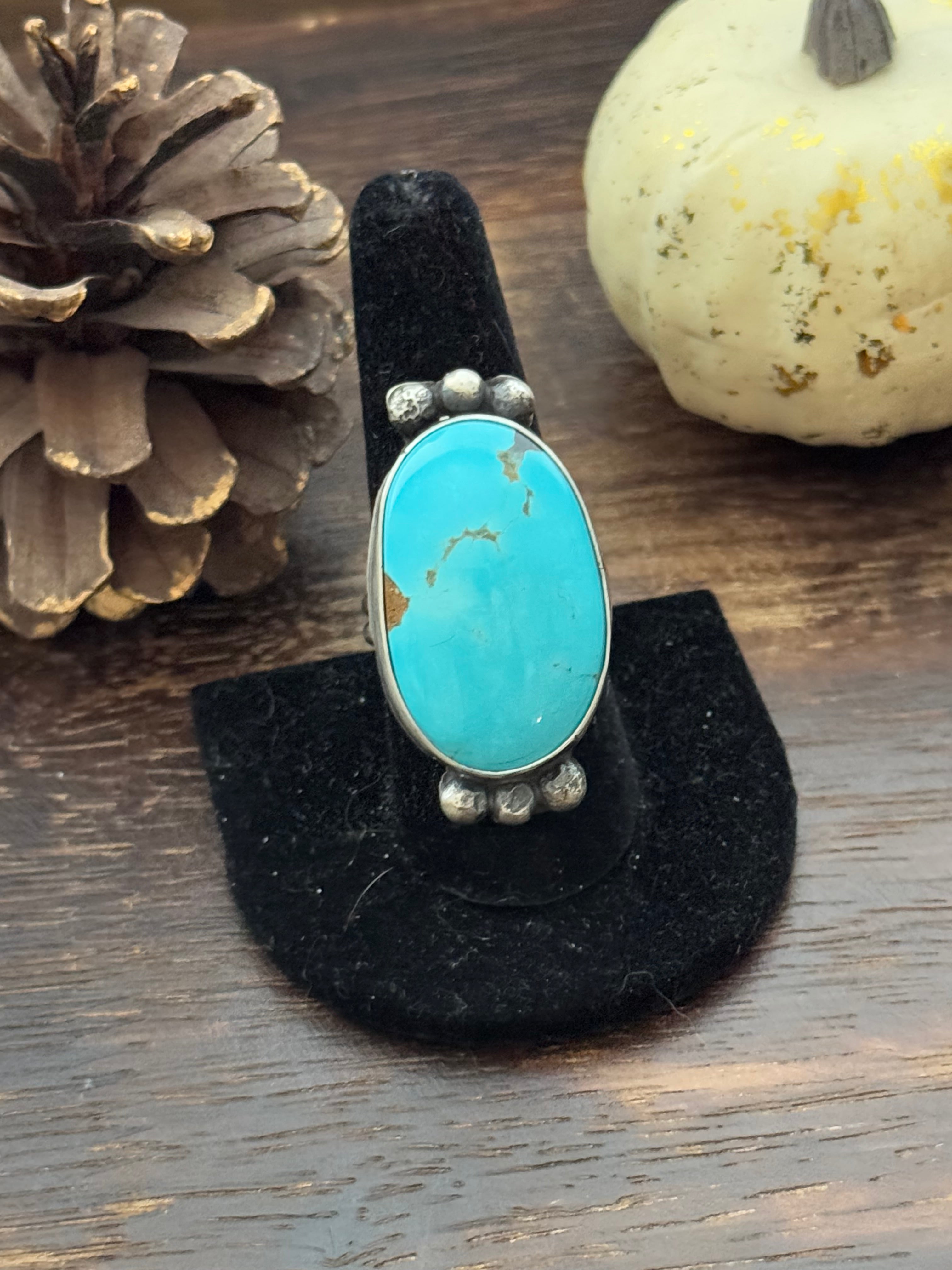 Navajo Made Kingman Turquoise & Sterling Silver Ring Size 9.75