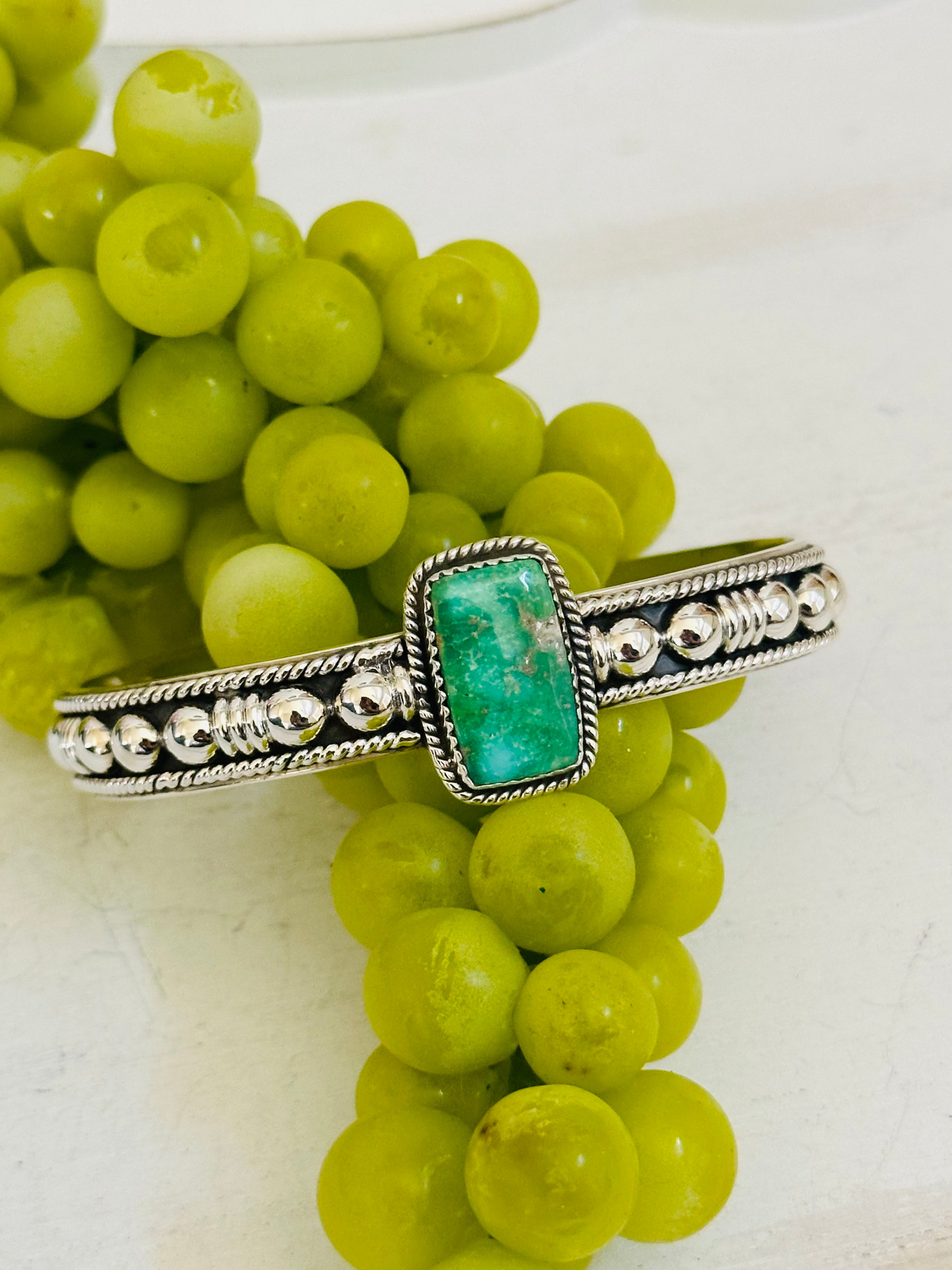 Southwest Made Emerald Valley Turquoise & Sterling Silver Cuff Bracelet