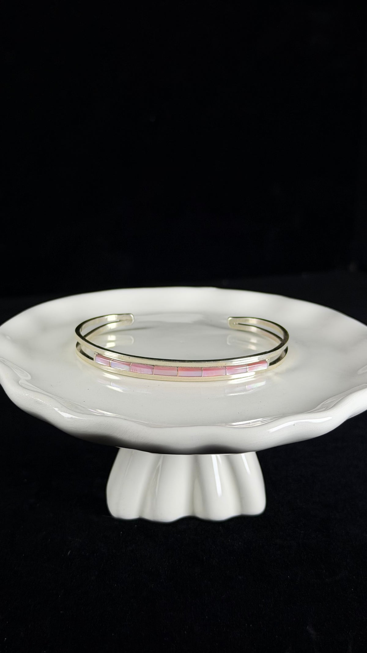 Zuni Made Mother of Pearl & Sterling Silver Inlay Cuff Bracelet