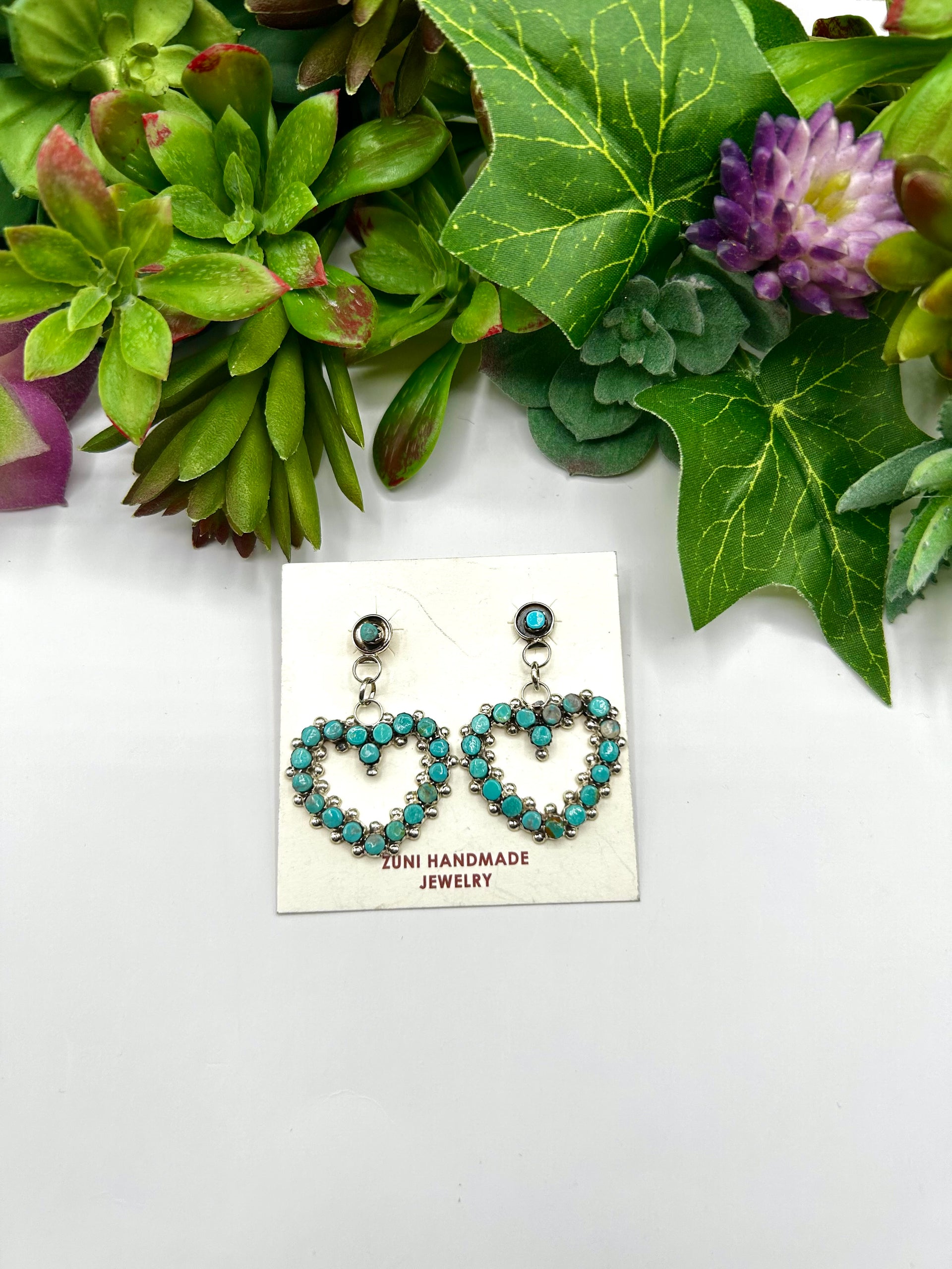 Zuni Made Kingman Turquoise & Sterling Silver Post  Dangle Earrings
