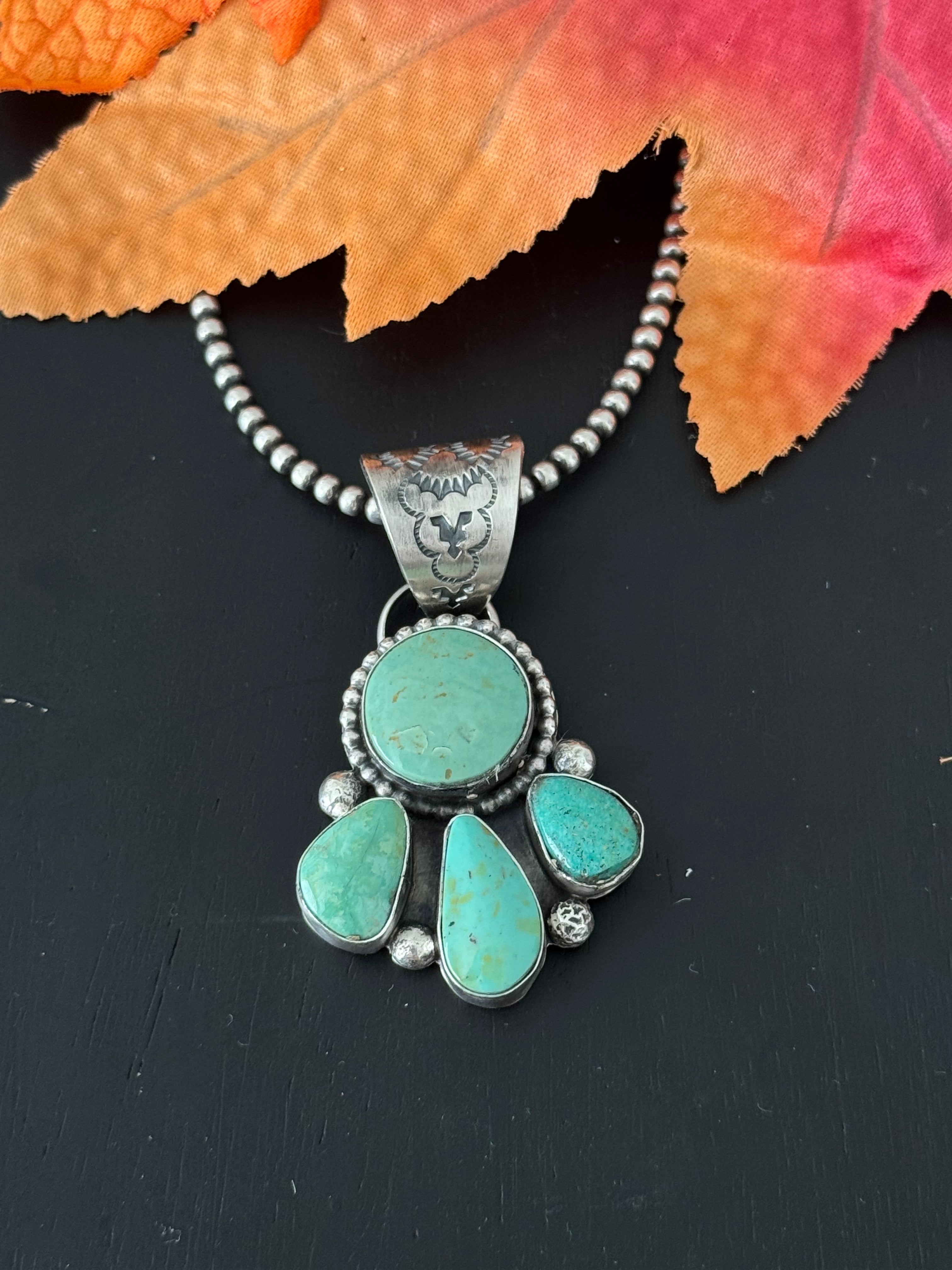 Navajo Made Kingman Turquoise & Sterling Silver Pendant