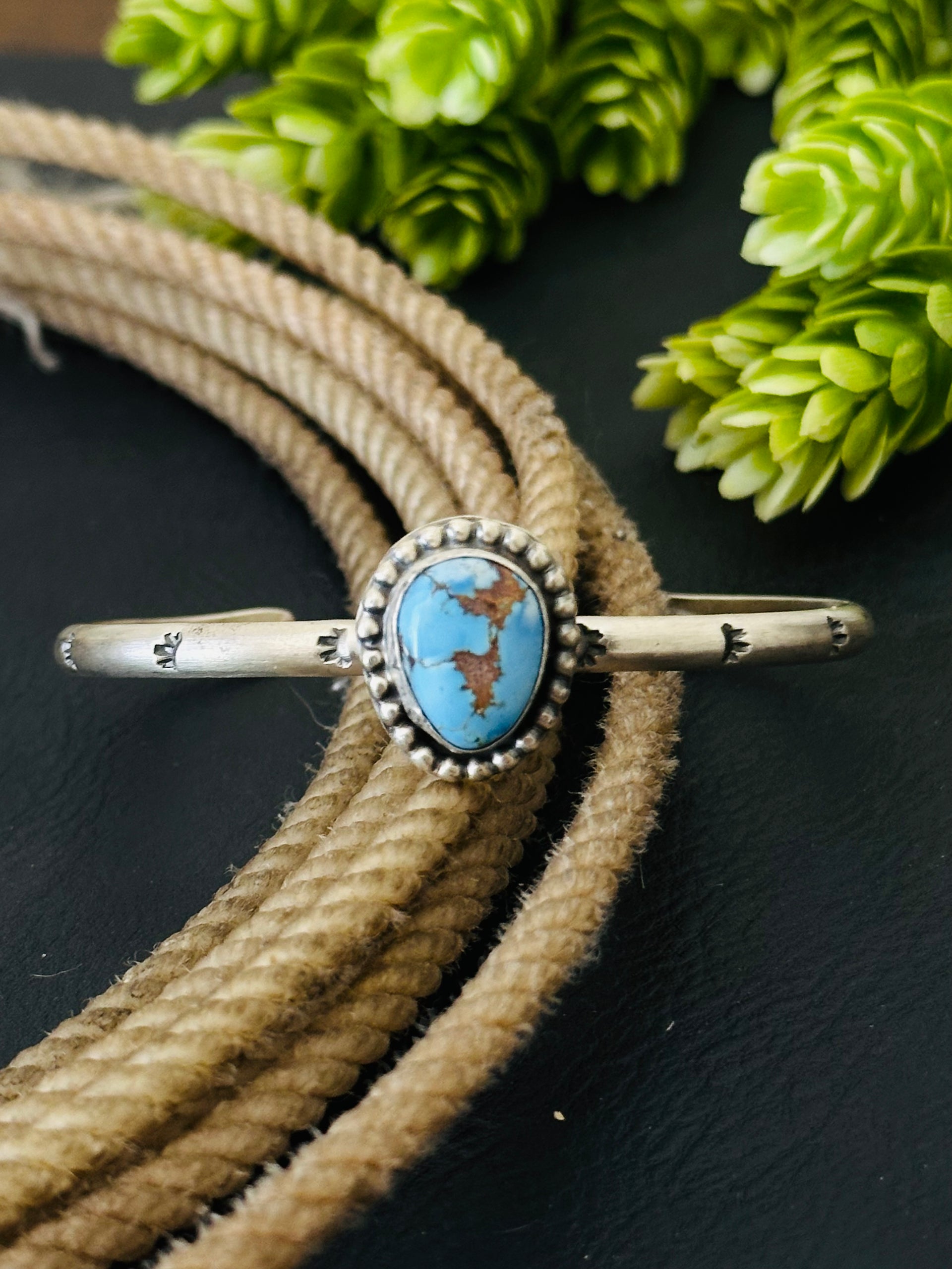 Navajo Made Golden Hills Turquoise & Sterling Silver Cuff Bracelet