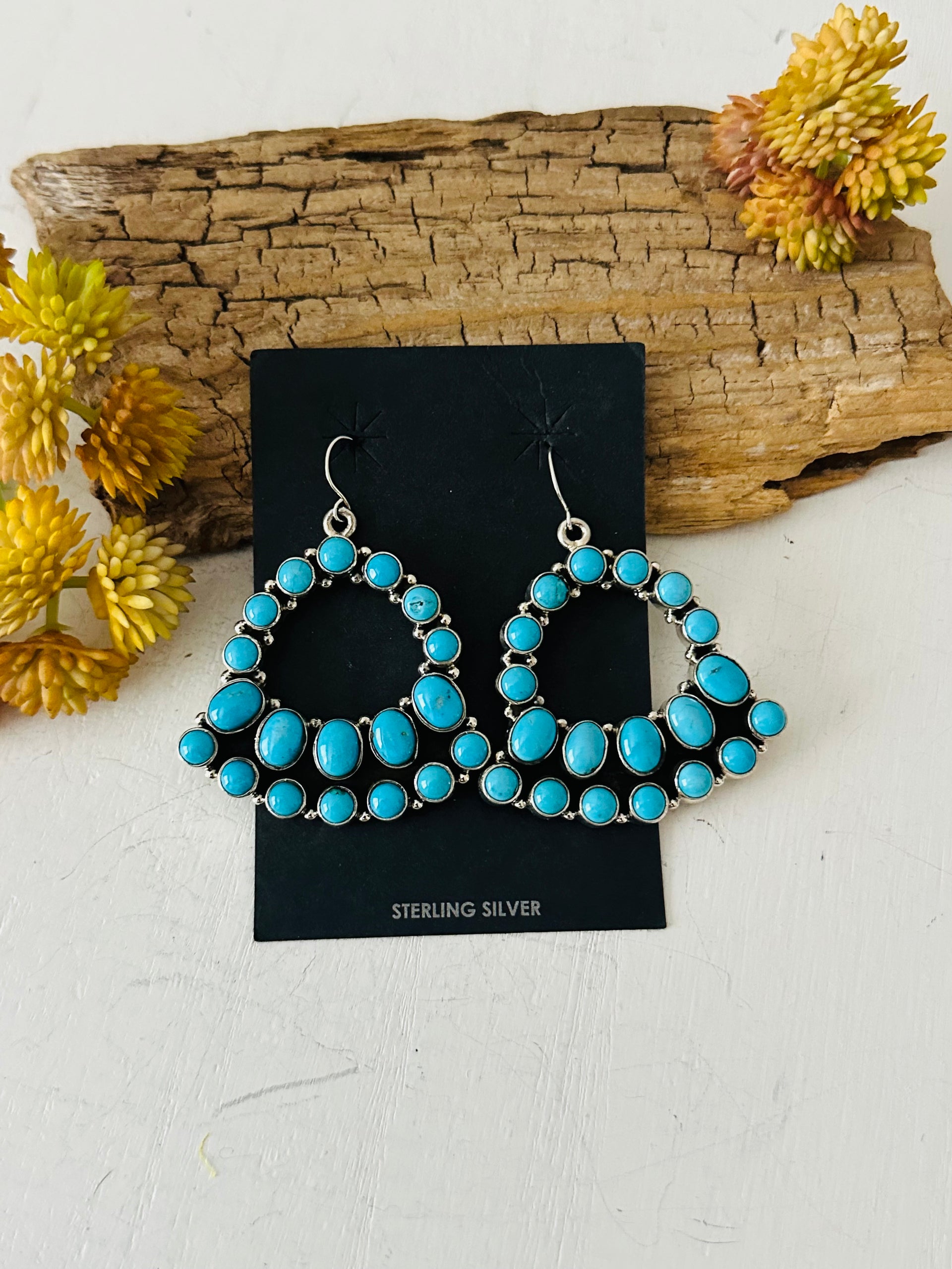 Navajo Handmade Kingman Turquoise & Sterling Silver Dangle Earrings