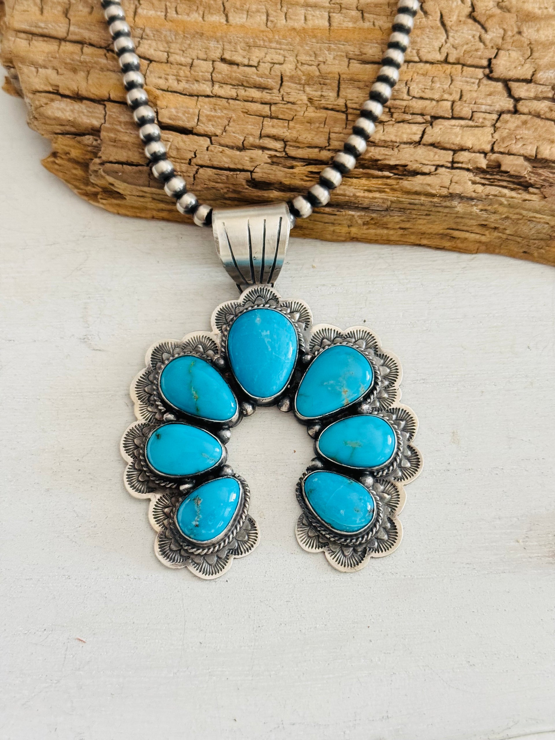 Kee Johnson Kingman Turquoise & Sterling Silver Naja Pendant