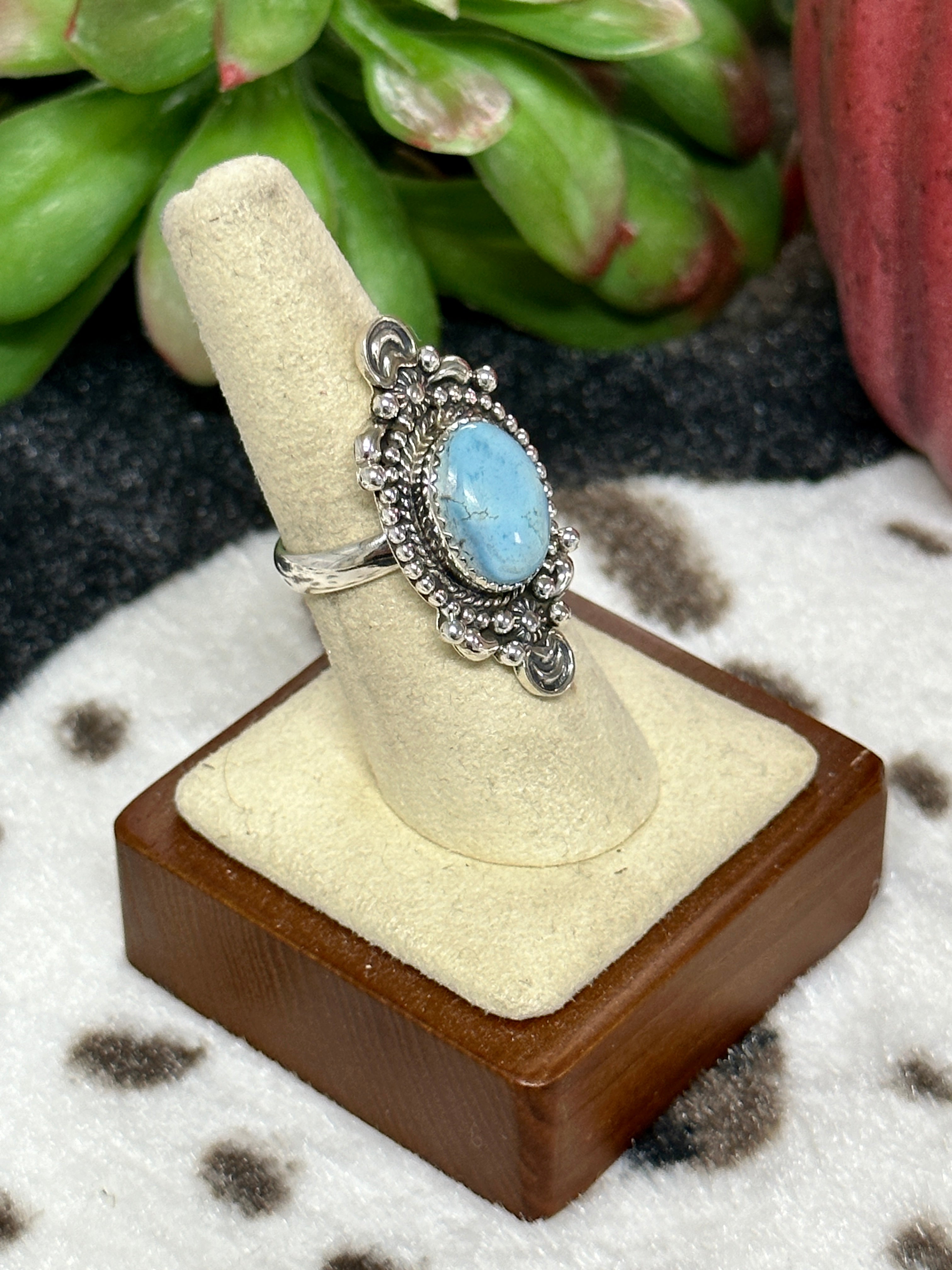 Southwest Handmade Golden Hill’s Turquoise & Sterling Silver Ring Size 6.75