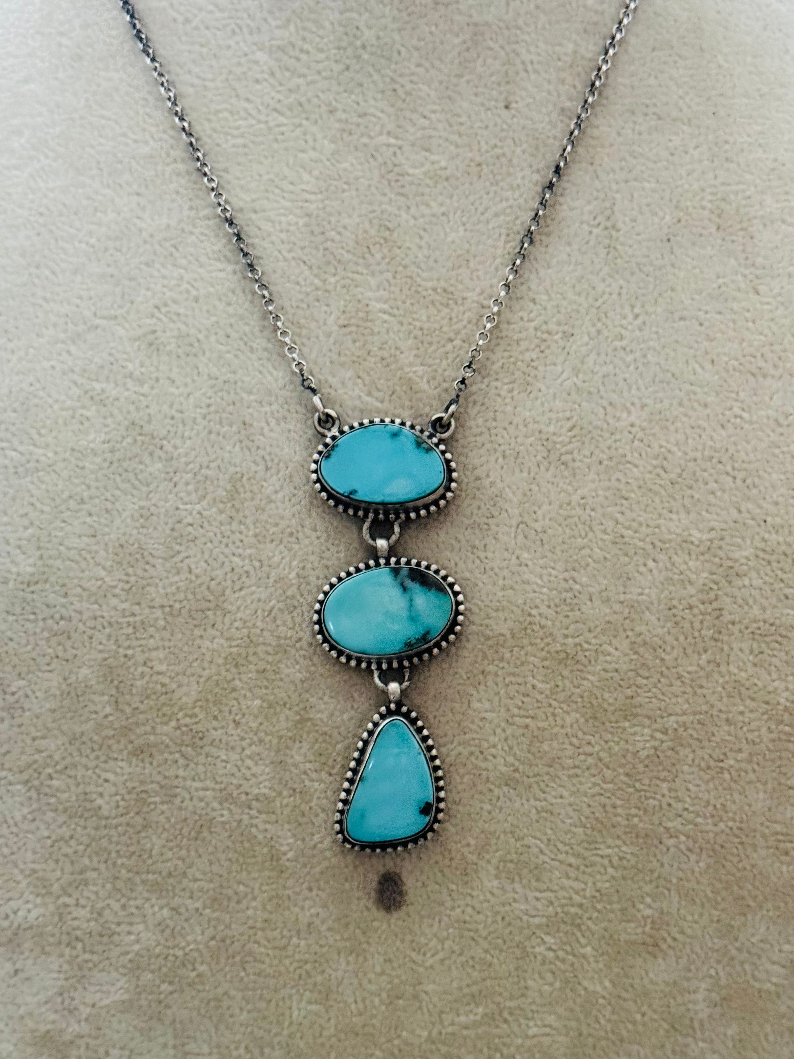 Southwest Handmade Kingman Turquoise & Sterling Silver Chain Necklace