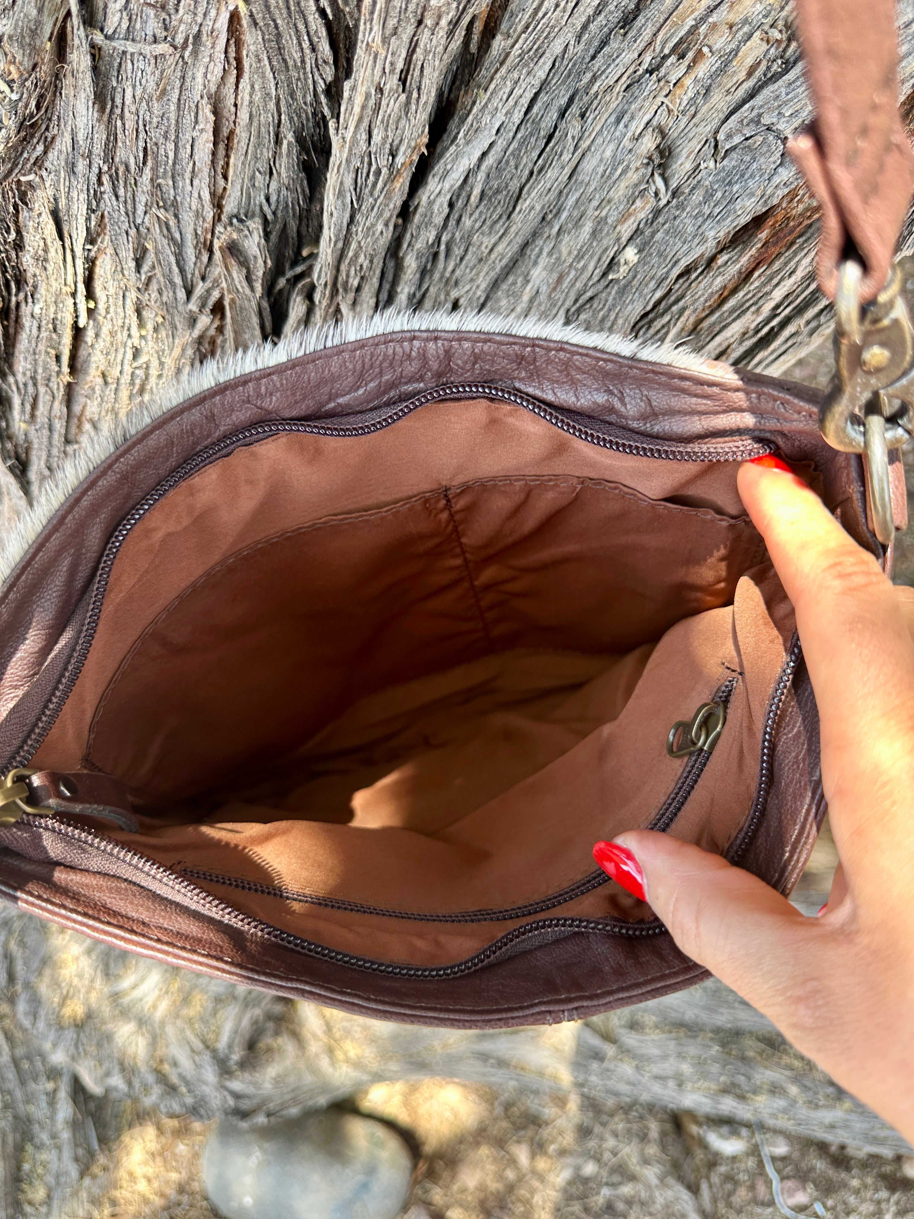 Genuine Tooled Leather & Cowhide Fringe Purse