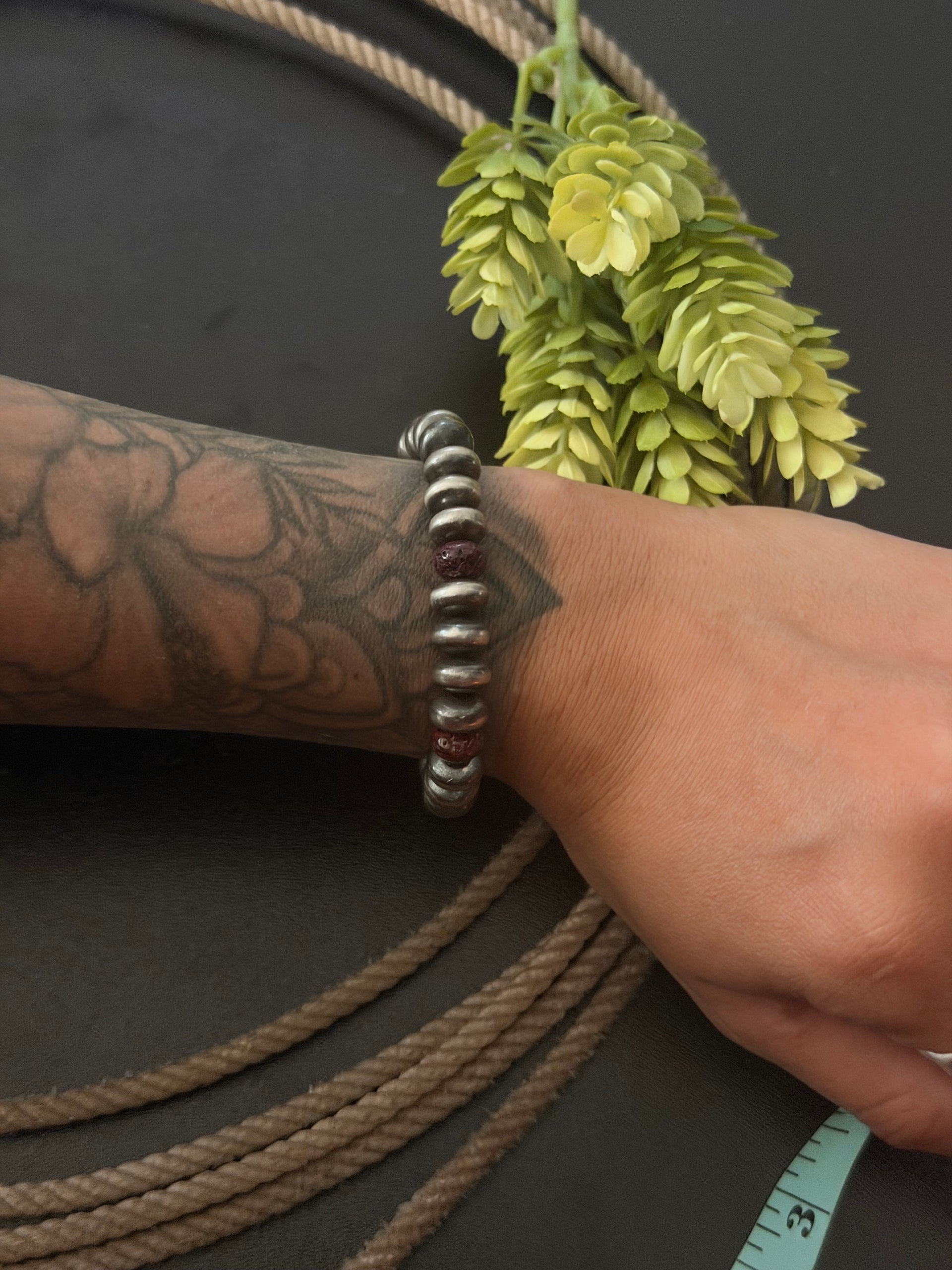 Navajo Strung Purple Spiny Oyster & Sterling Silver Pearl Stretch Bracelet