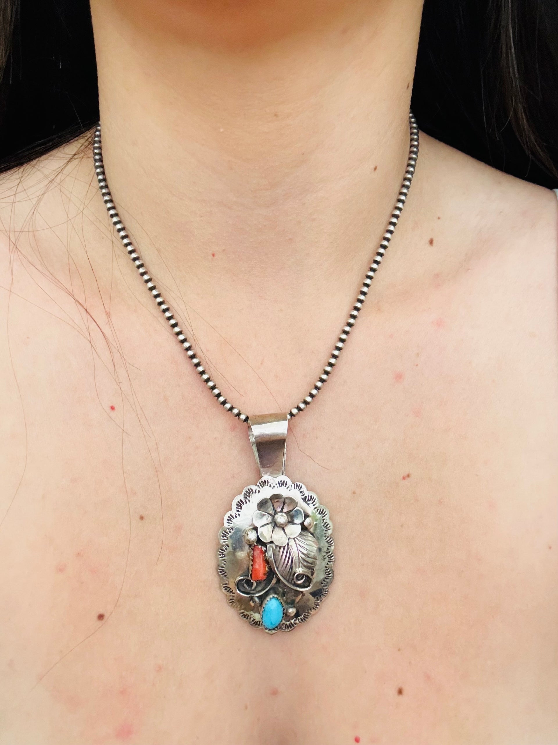 Navajo Made Multi Stone & Sterling Silver Pendant