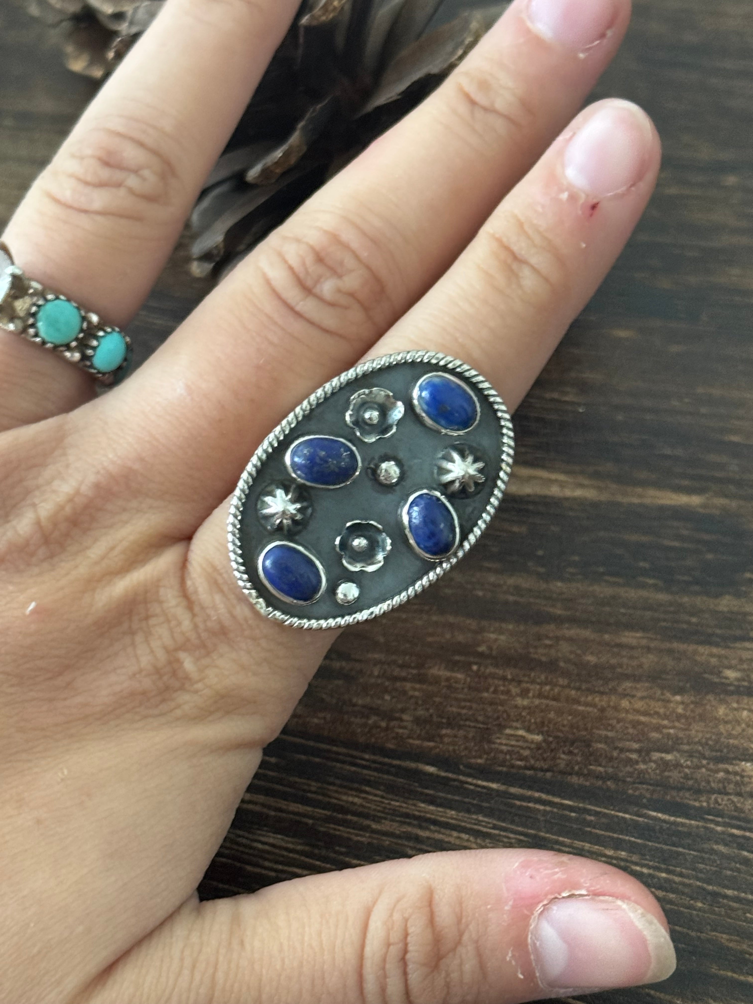 Southwest Handmade Lapis & Sterling Silver Adjustable Ring