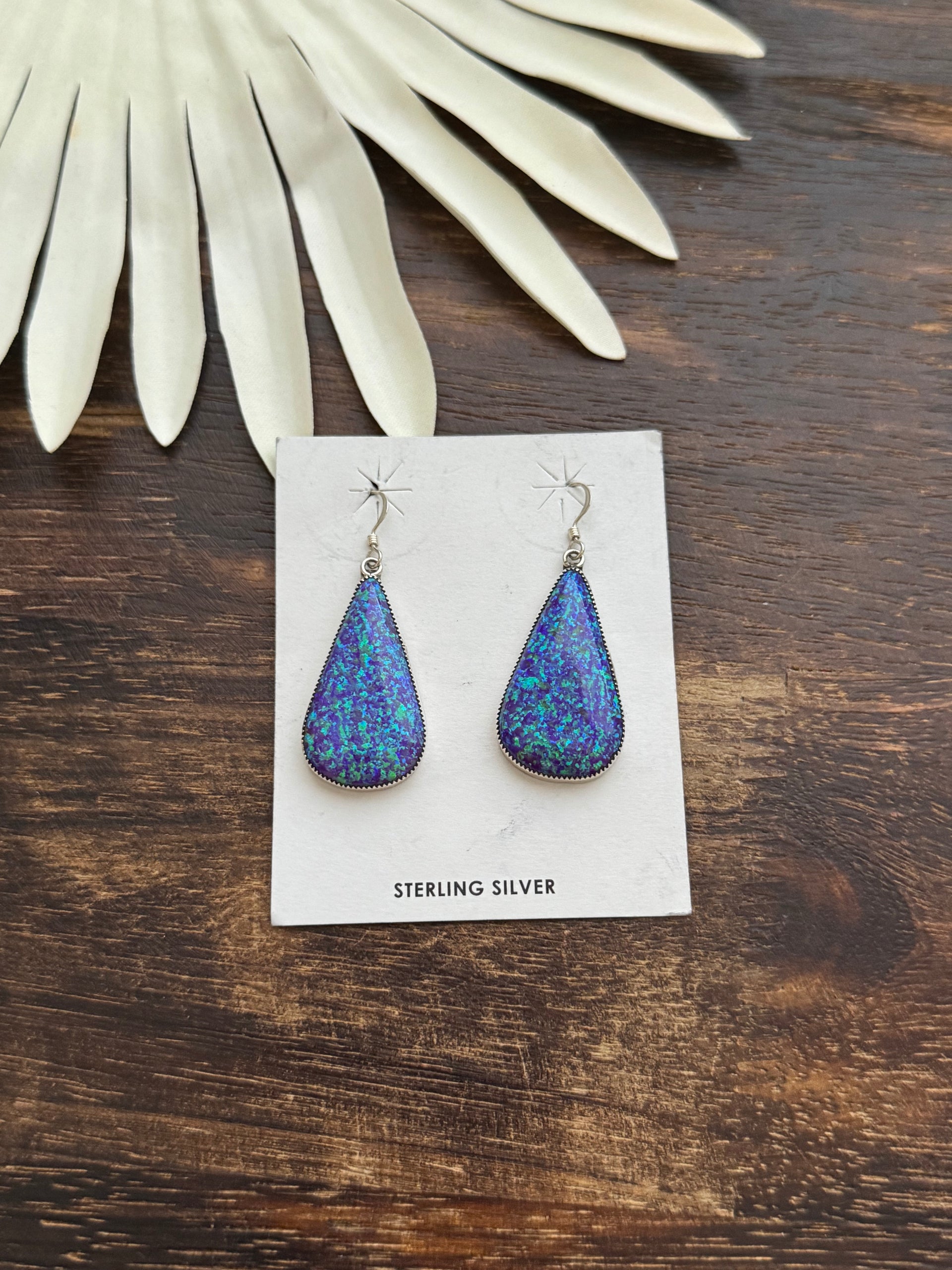 Navajo Made Opal (Man Made) & Sterling Silver Dangle Earrings