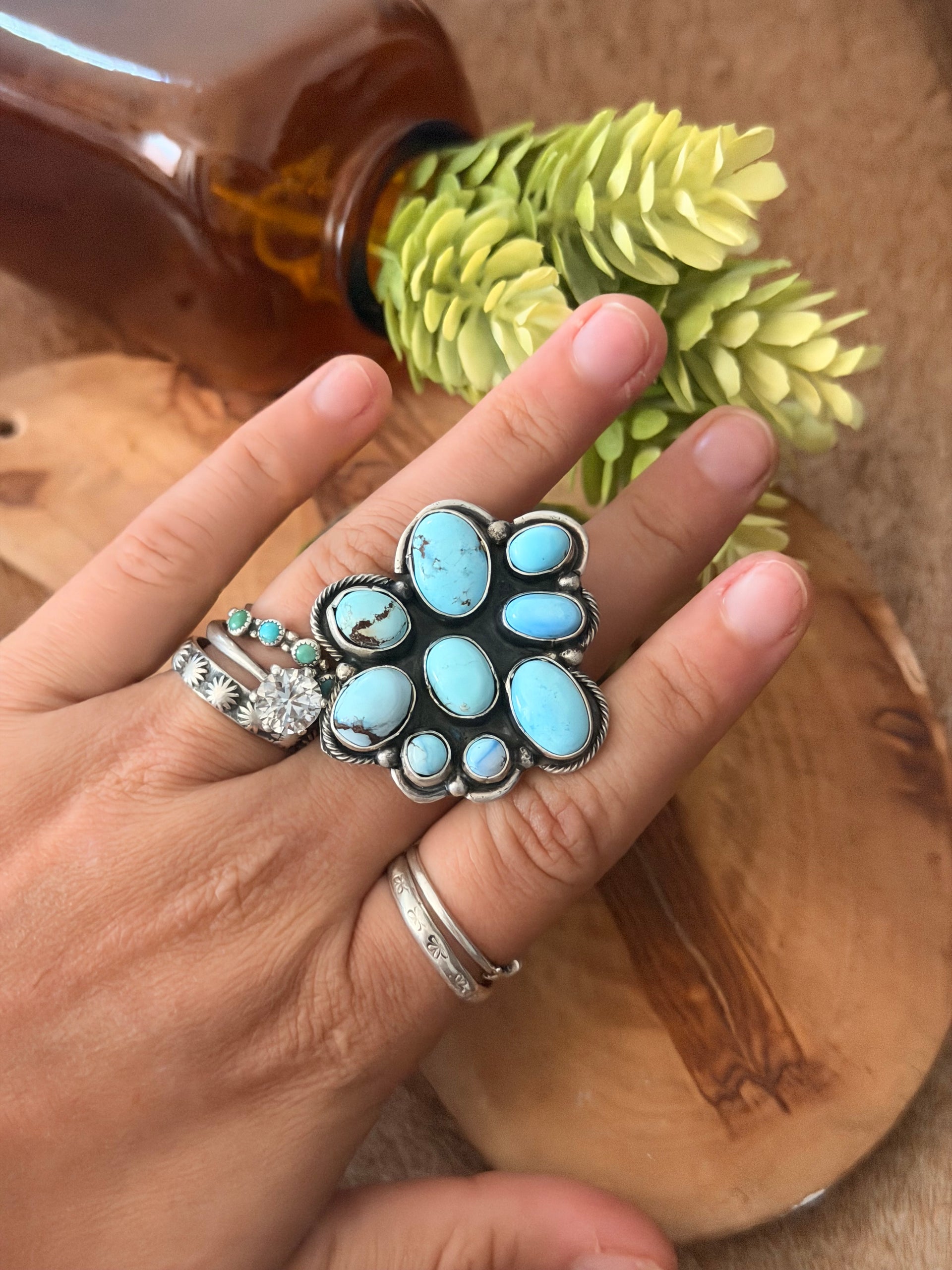 Ella Peters Golden Hills Turquoise & Sterling Silver Adjustable Cluster Ring