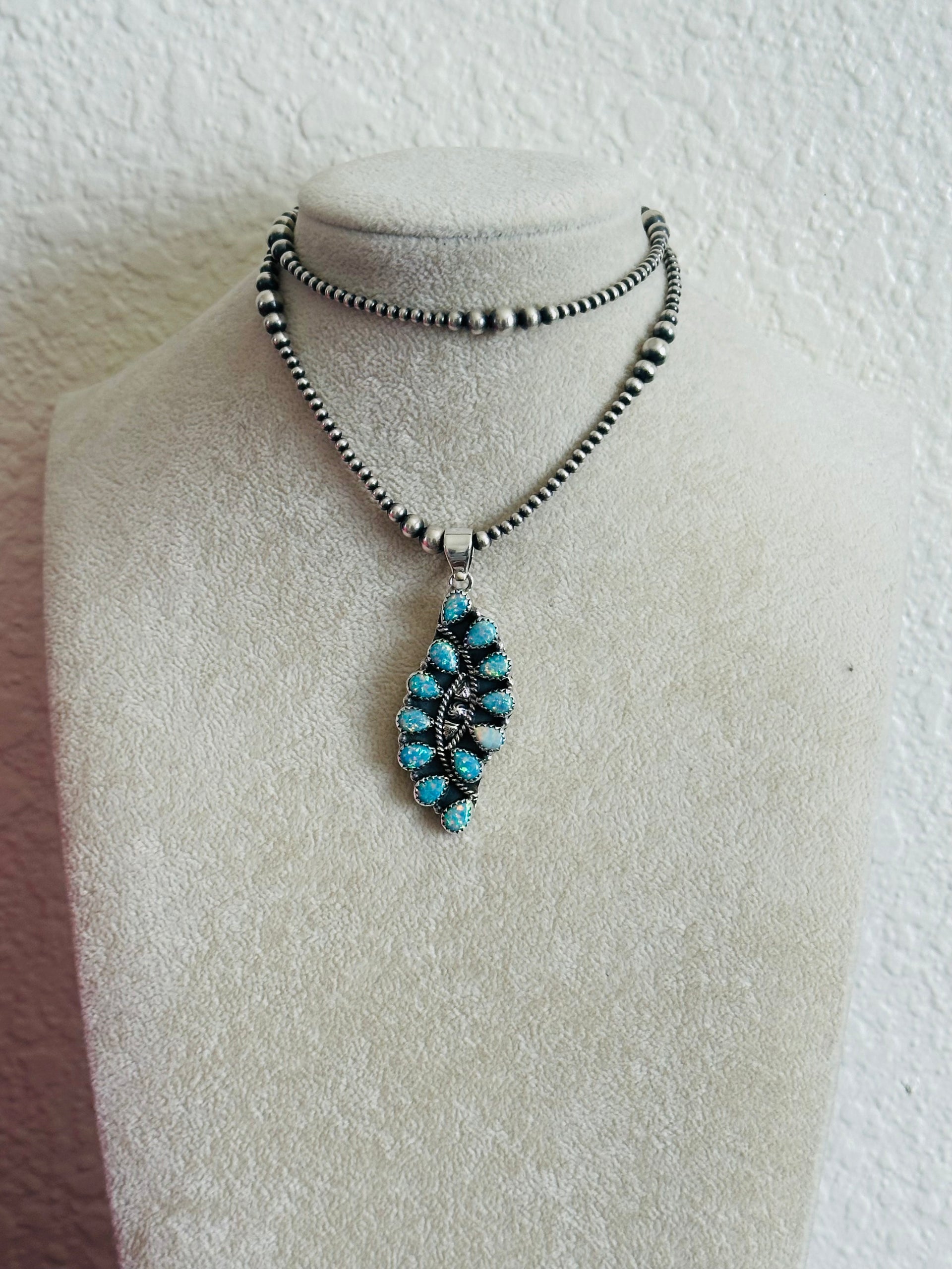 TTD “Twin Flame” Blue Opal & Sterling Silver Pendant