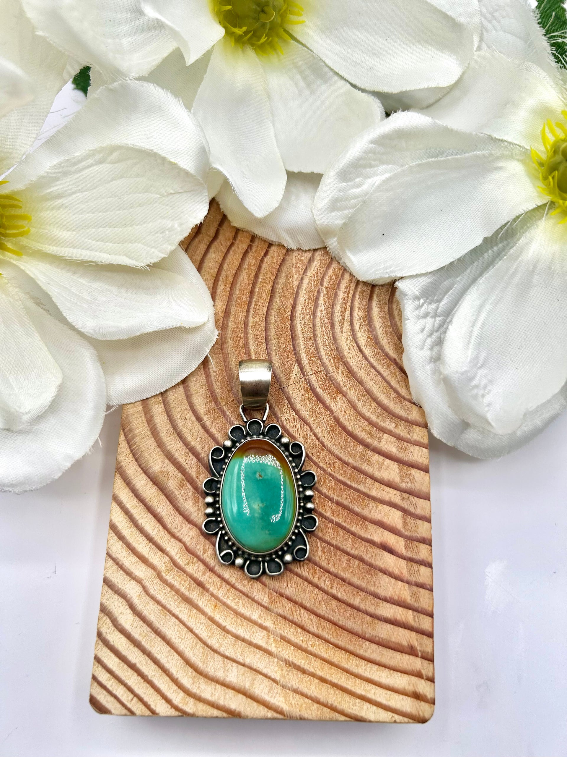 Navajo Made Kingman Turquoise & Sterling Silver Pendant