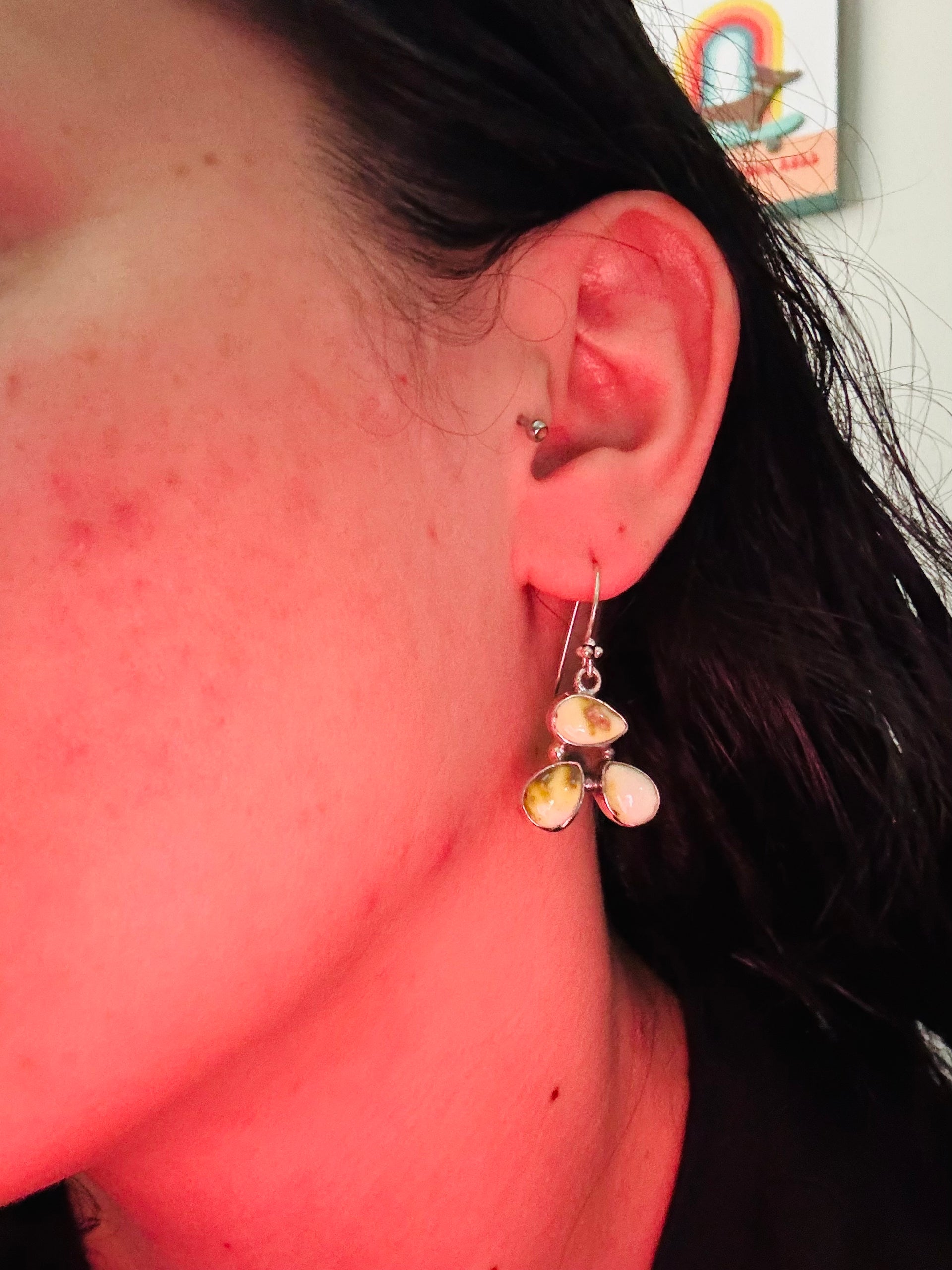 Southwest Handmade Palomino Variscite & Sterling Silver Dangle Earrings