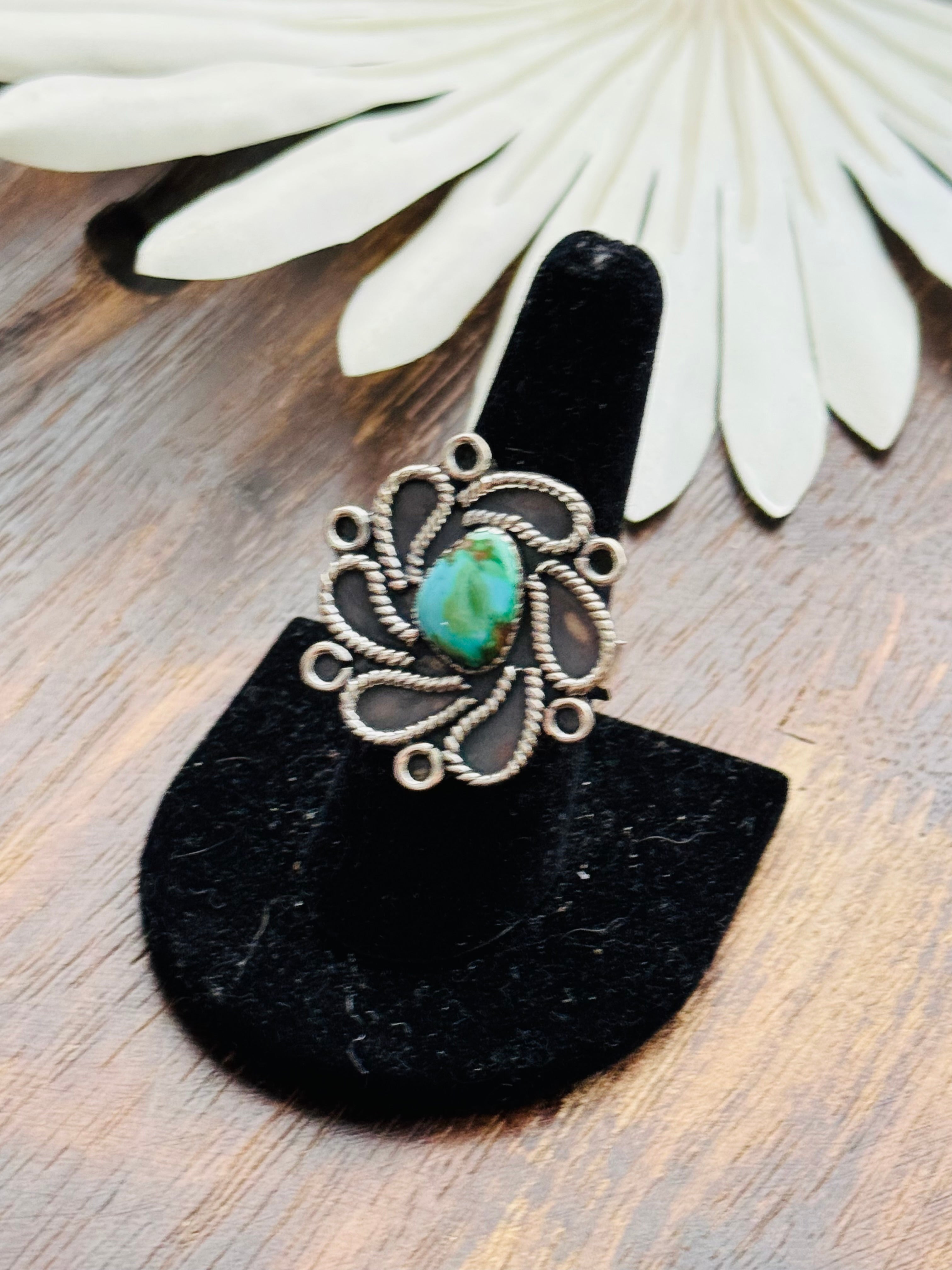 Southwest Handmade Sonoran Mountain Turquoise & Sterling Silver Adjustable Cluster Ring