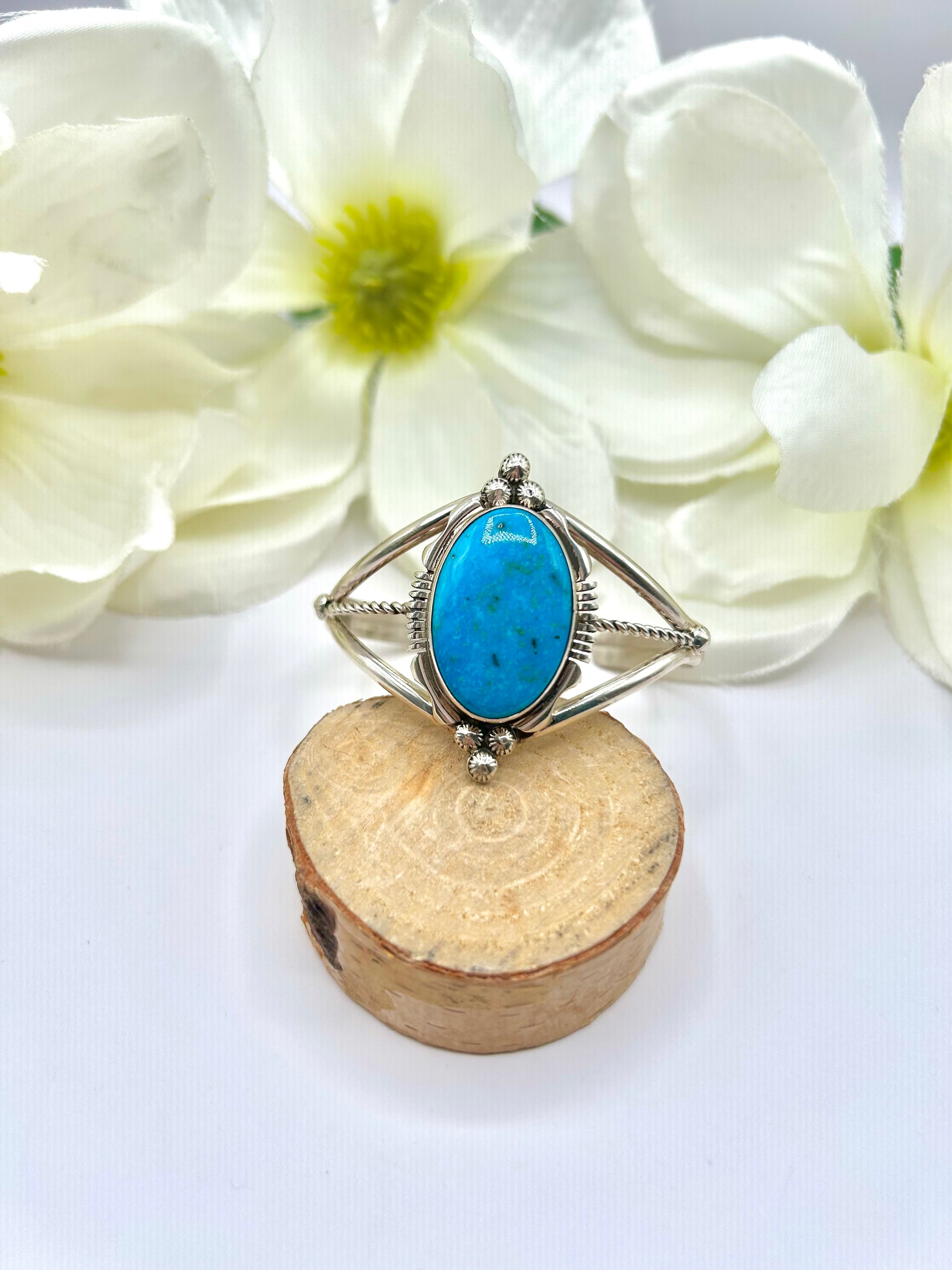 Navajo Made Kingman Turquoise & Sterling Silver Cuff Bracelet