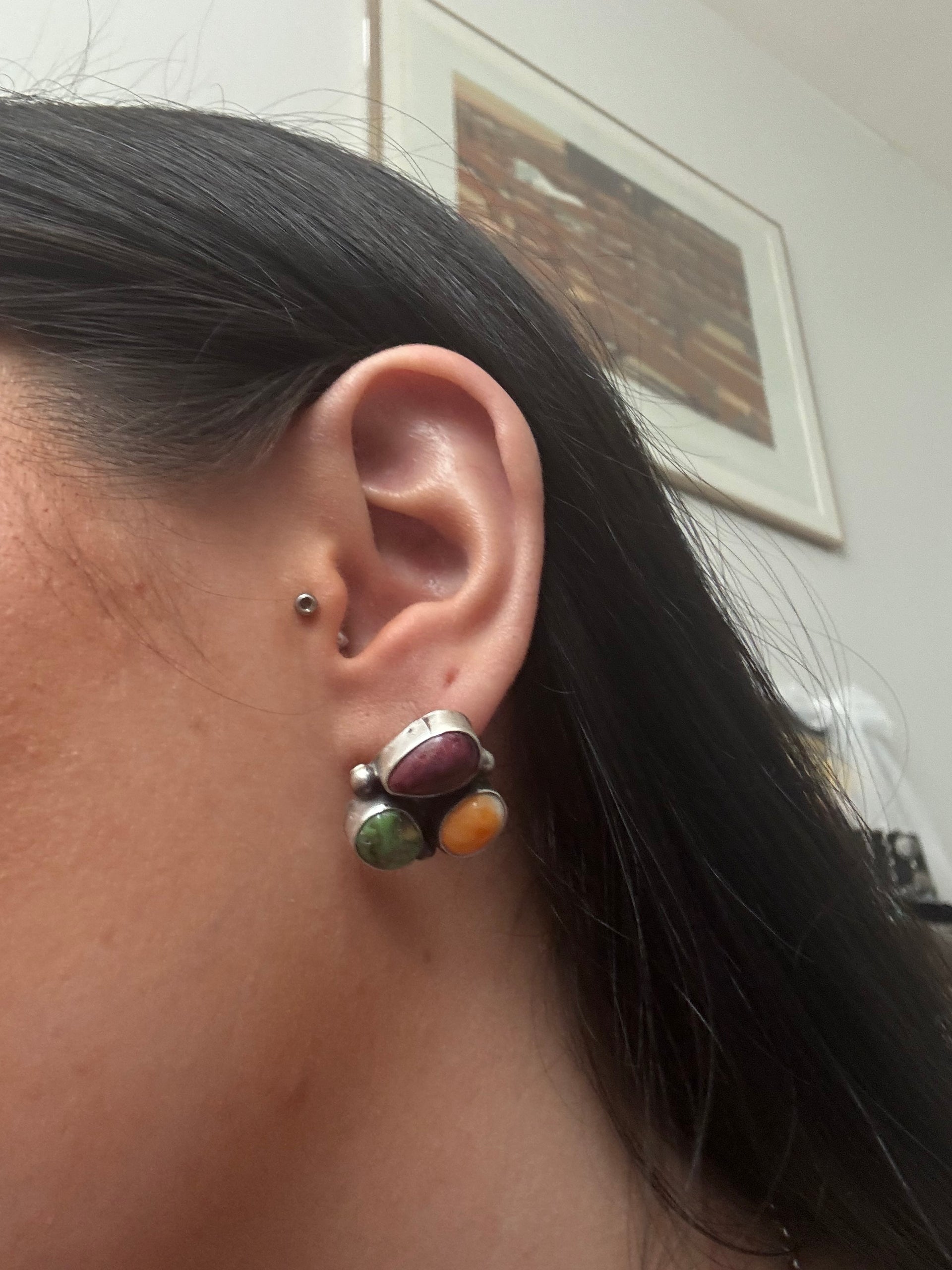 Lorenzo Juan Multi Stone & Sterling Silver Post Cluster Earrings