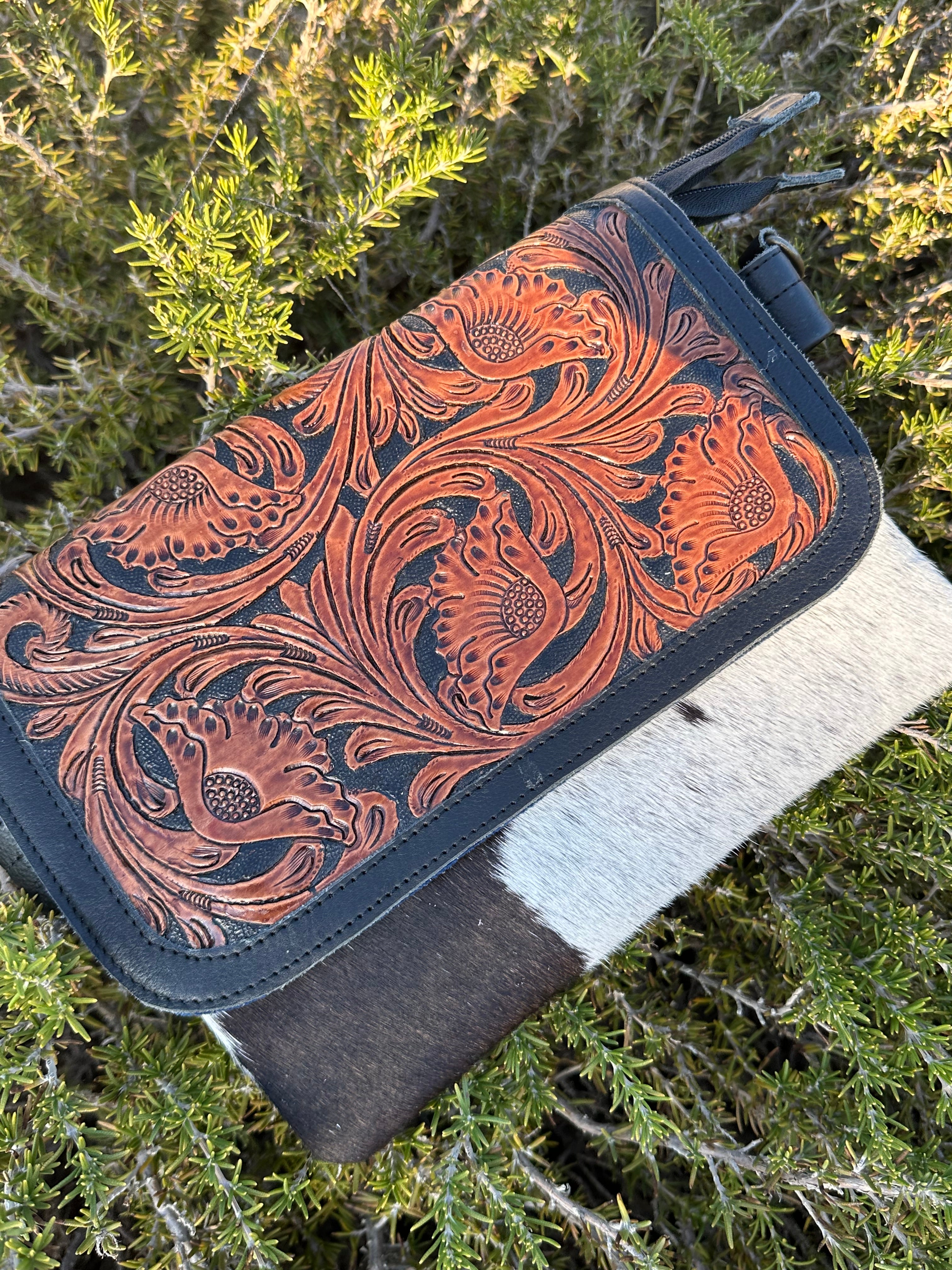 Genuine Tooled Leather & Cowhide Purse