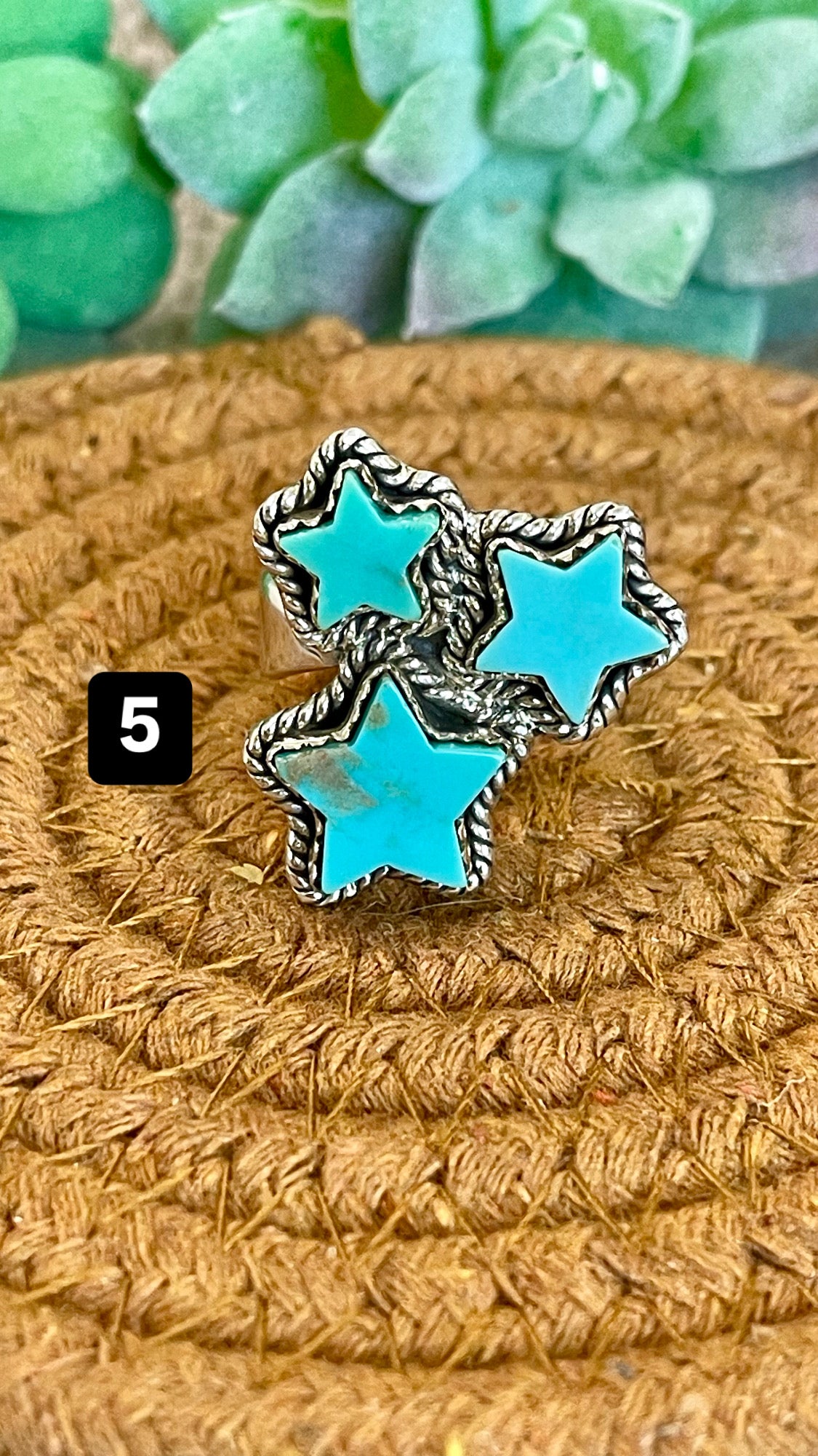 Southwest Handmade Kingman Turquoise & Sterling Silver Adjustable Star Ring