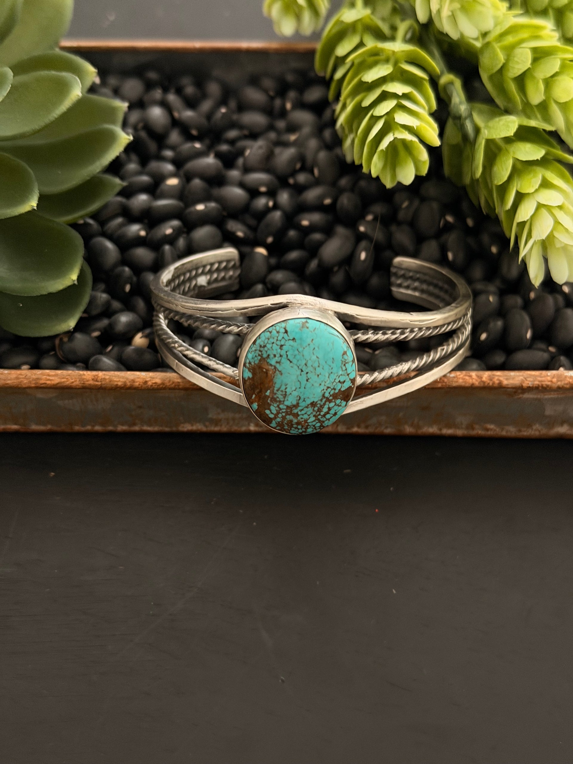 Navajo Made Mine 8 Turquoise & Sterling Silver Cuff Bracelet