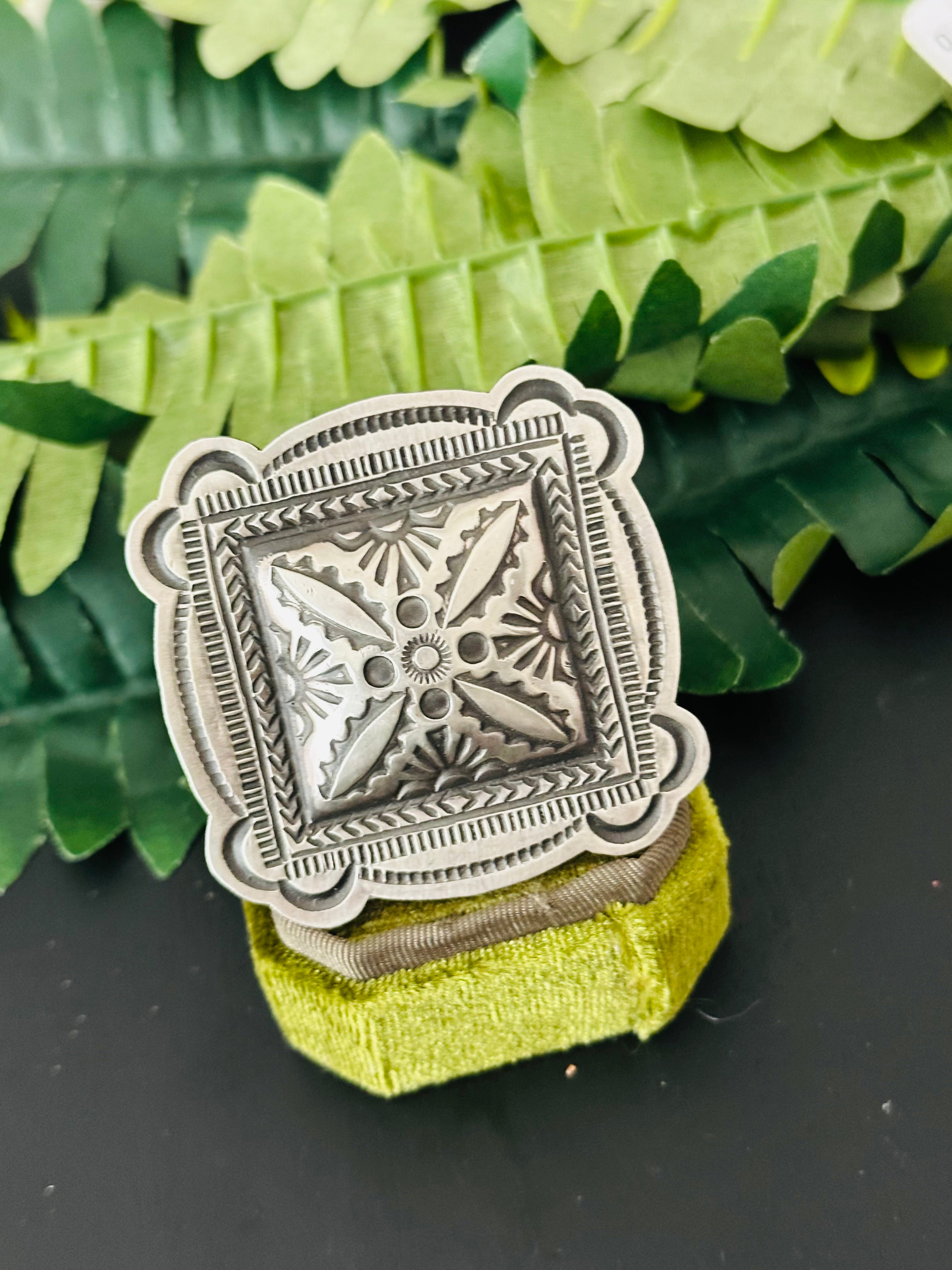 Leander Tahe Sterling Silver Concho Adjustable Ring