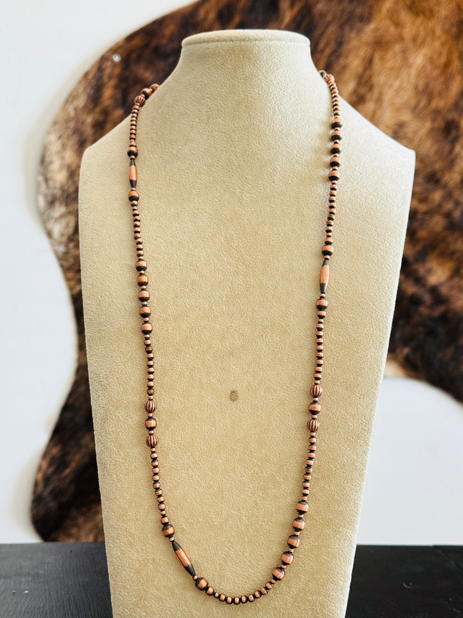 Navajo Strung Copper Pearls Beaded Necklace