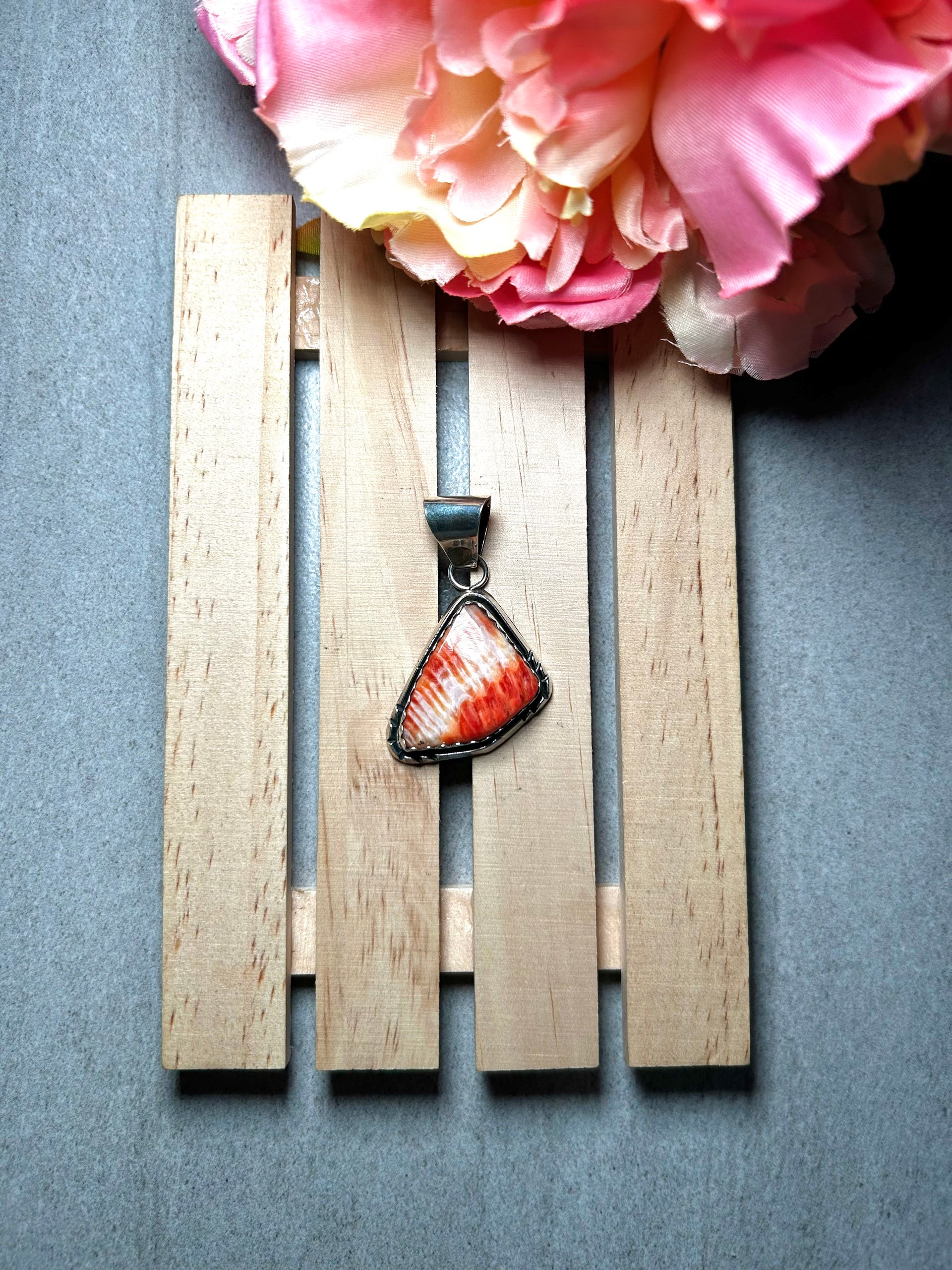 Navajo Made Spiny Oyster & Sterling Silver Pendant